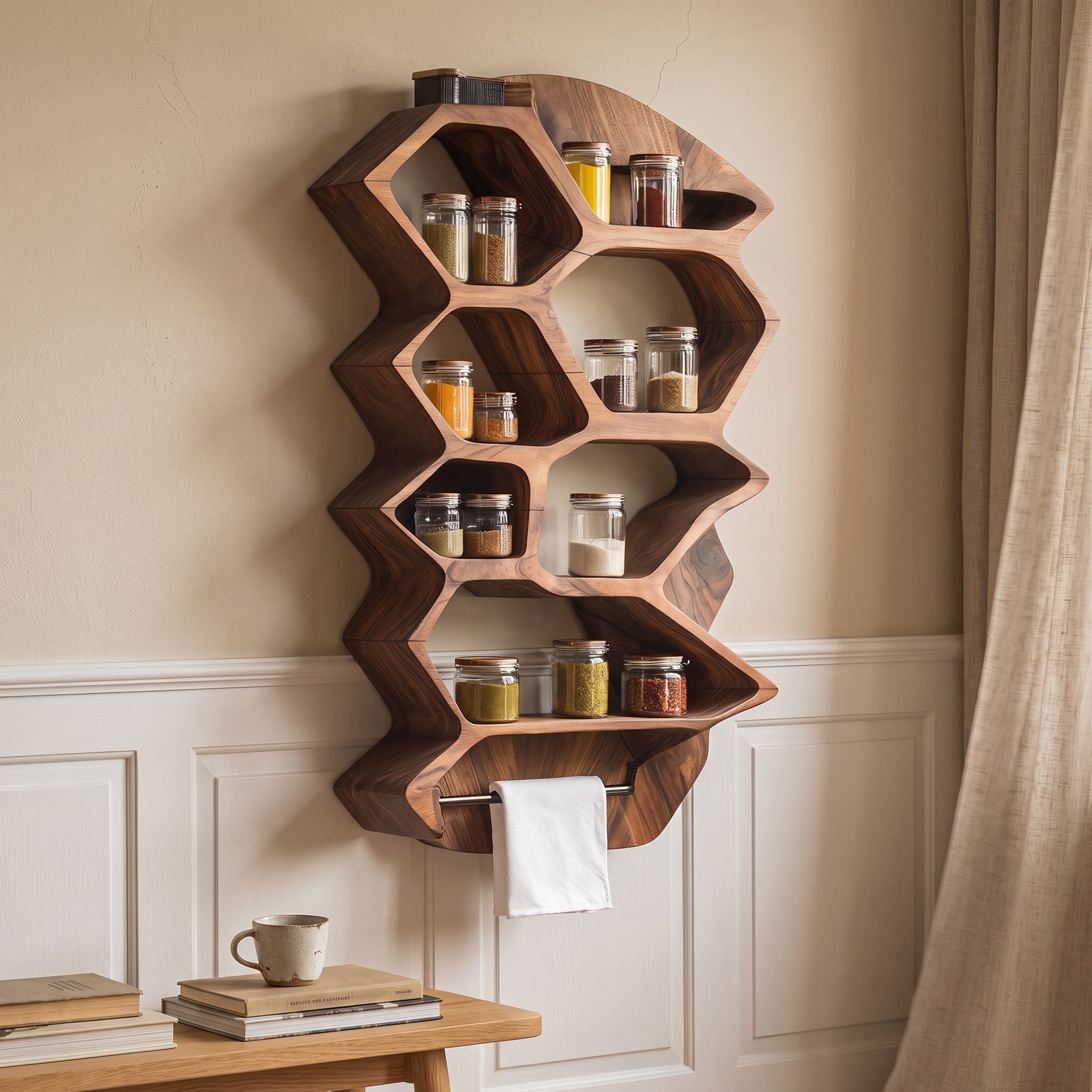 Rustic Wooden Spice Rack Shelf for Entryway or Kitchen