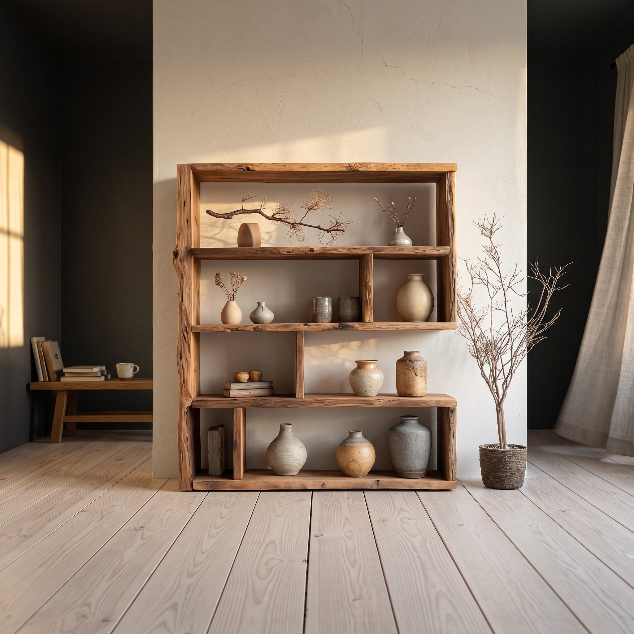 Rustic Wooden Storage Bookshelf Entryway