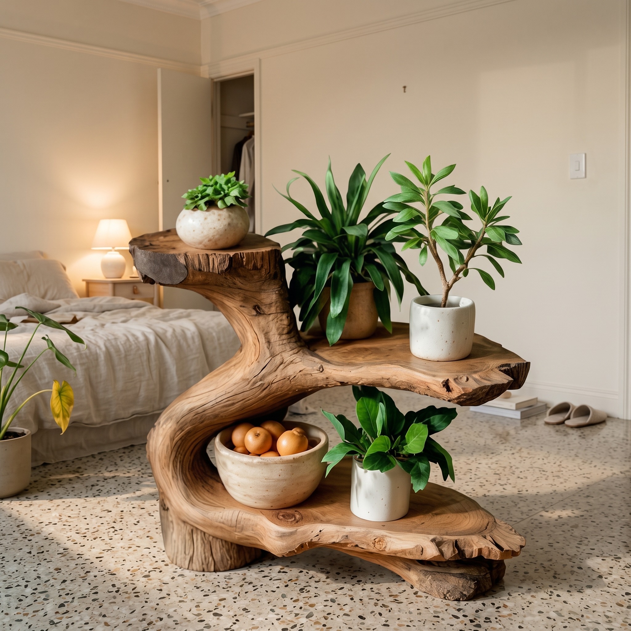Rustic Wooden Tiered Shelf for Indoor Plants and Outdoor Garden Display