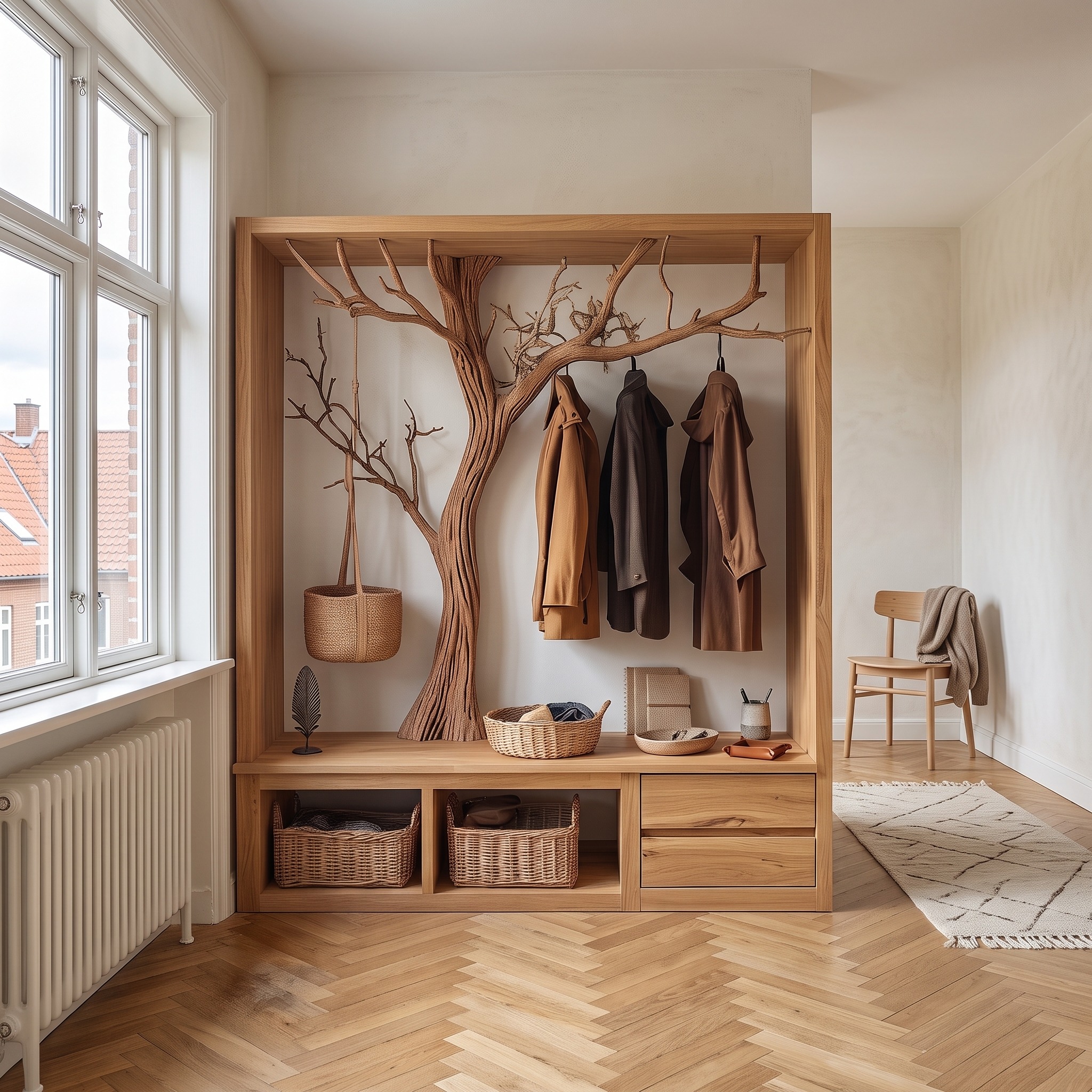 Rustic Wooden Tree Branch Entryway Cabinet Dressing Room