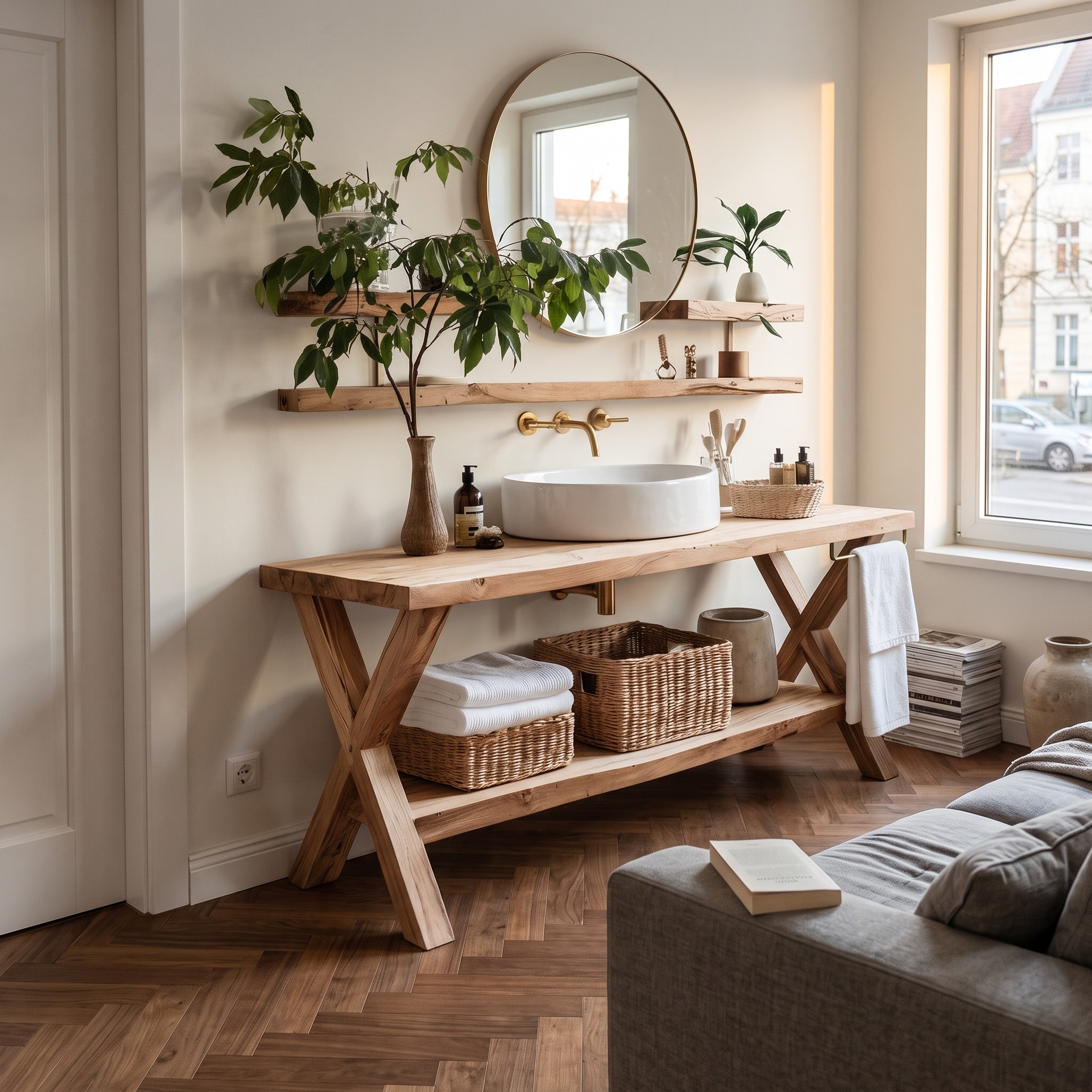 Rustic Wooden Vanity for Natural Bathroom Interiors