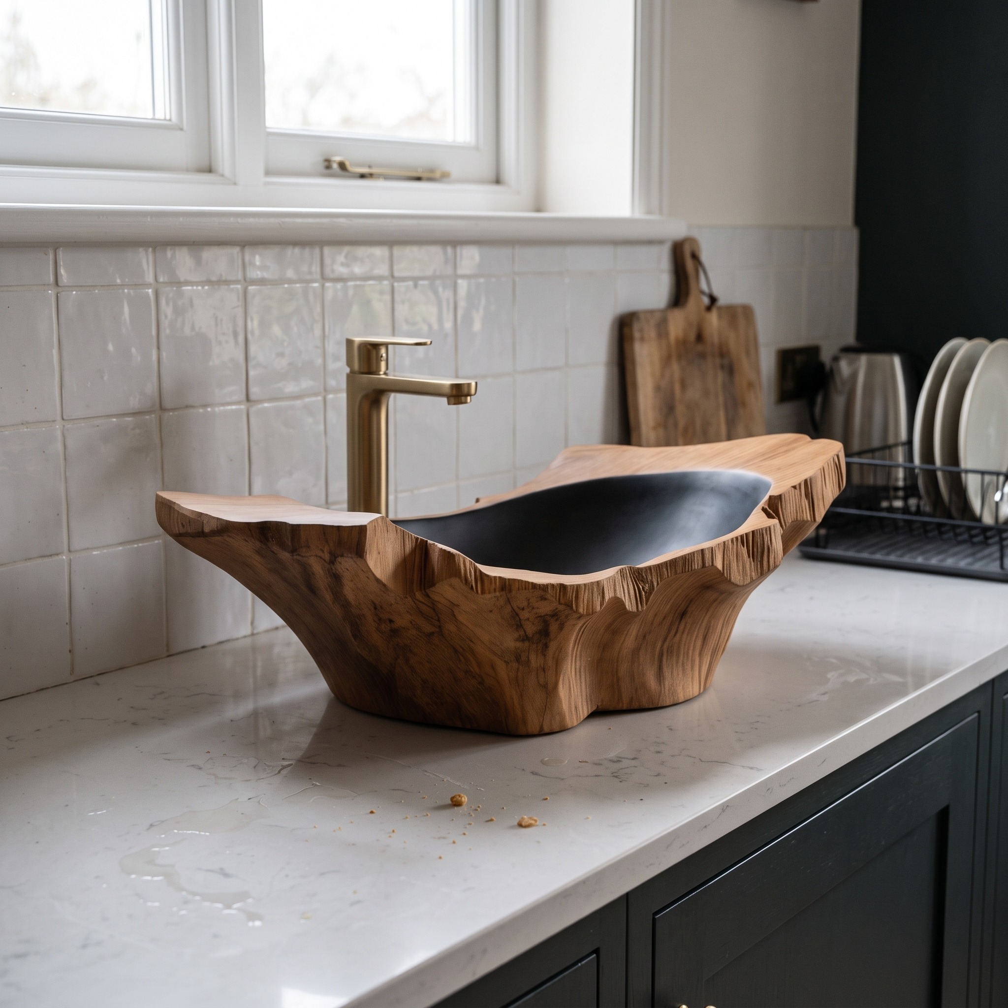 Rustic Wooden Vessel Sink for Nature-Inspired Bathroom