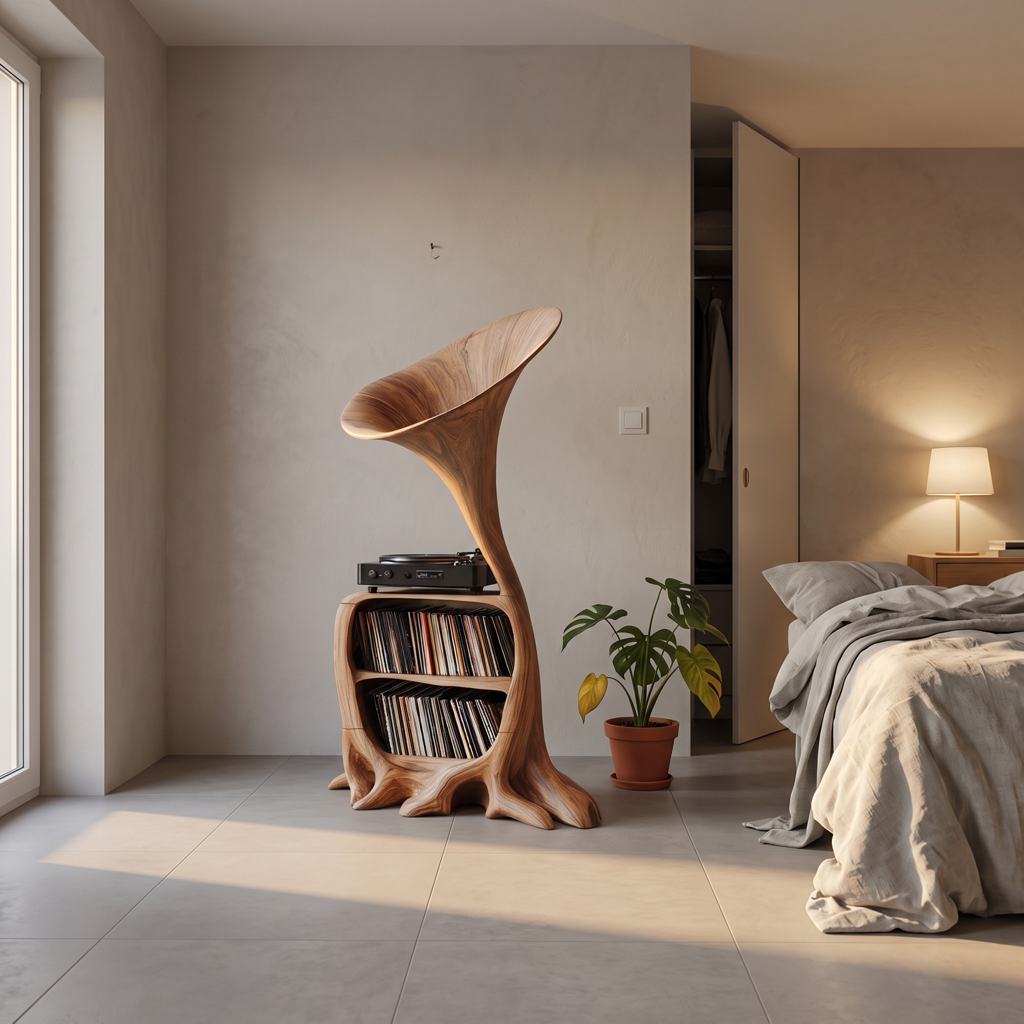Rustic Wooden Vinyl Storage for Entryway Design