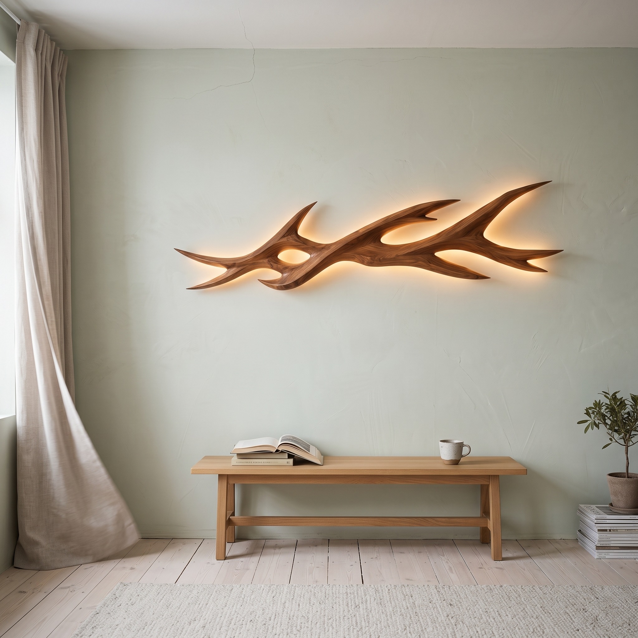 Rustic Wooden Wall Mounted Light with Branch Form for Bedroom