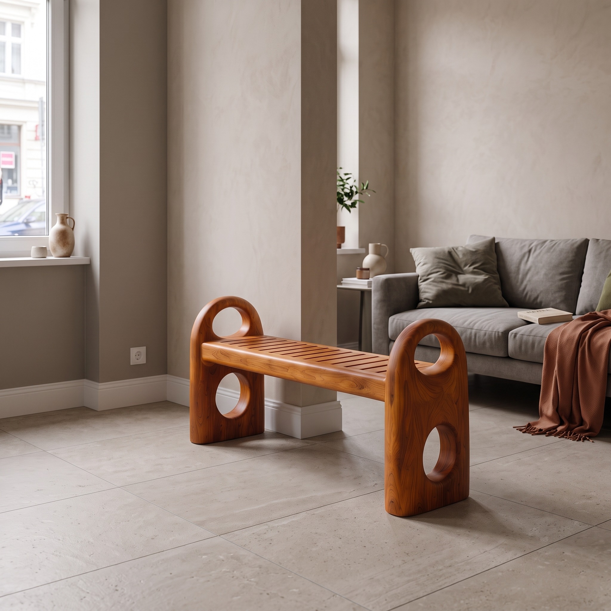 Scandinavian Bathroom Bench with Simple Backless Form for Bathroom
