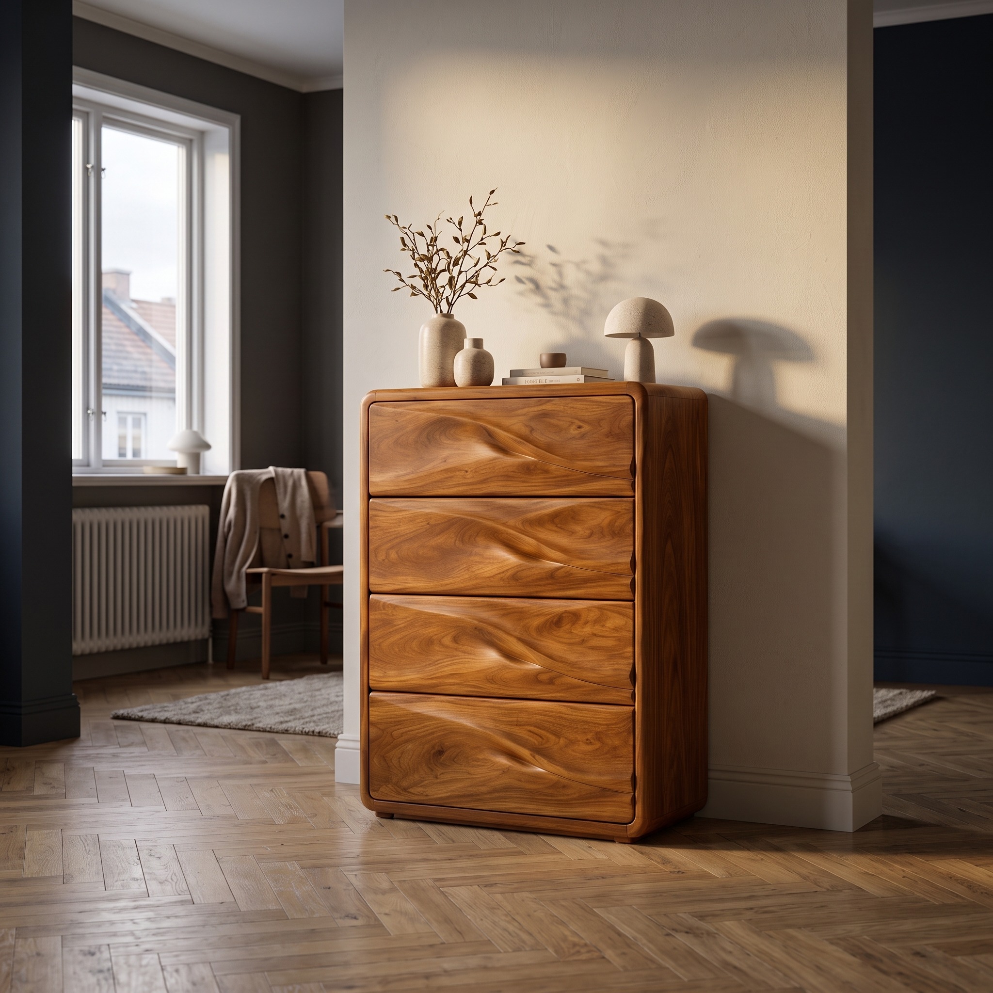 Scandinavian Bedroom Dresser Drawers with Soft Rounded Corners for Bedroom