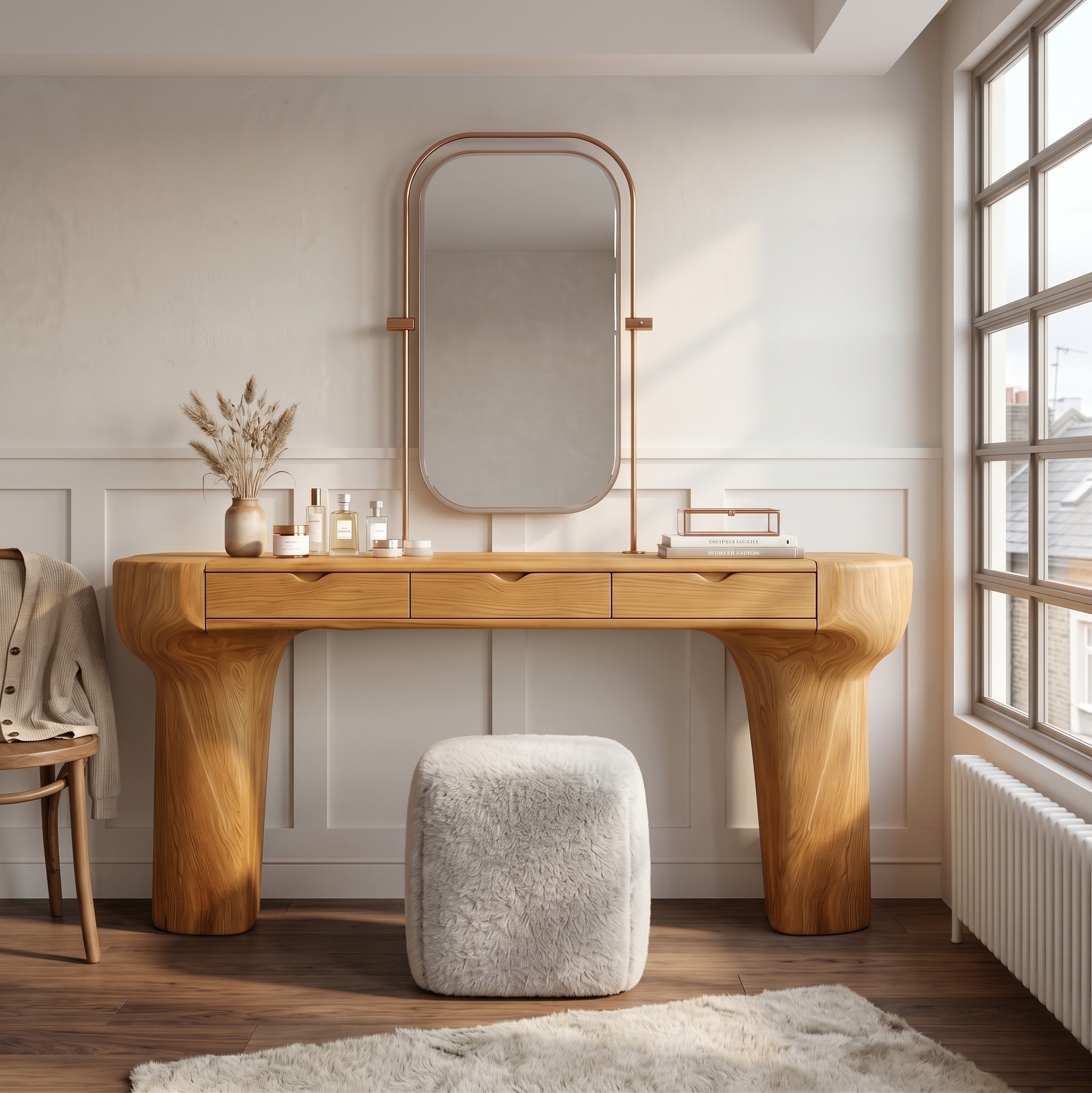 Scandinavian Dressing Table with Storage Cabinet for Bedroom and Dressing Room