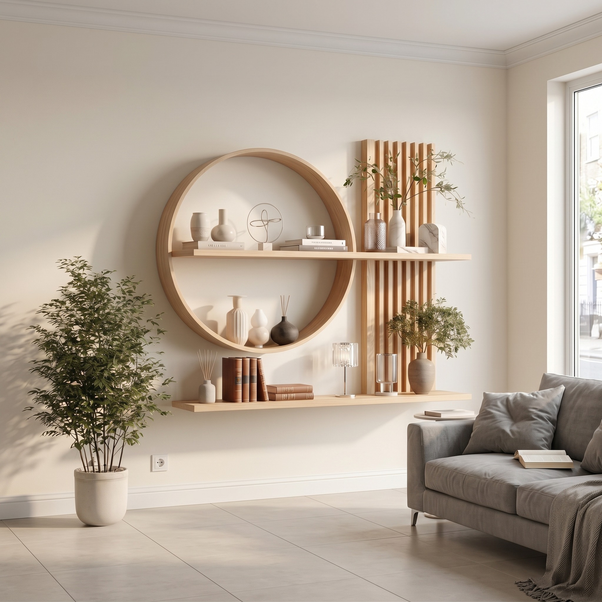 Scandinavian Japanese Wall Decor Shelf Living Room and Natural Room