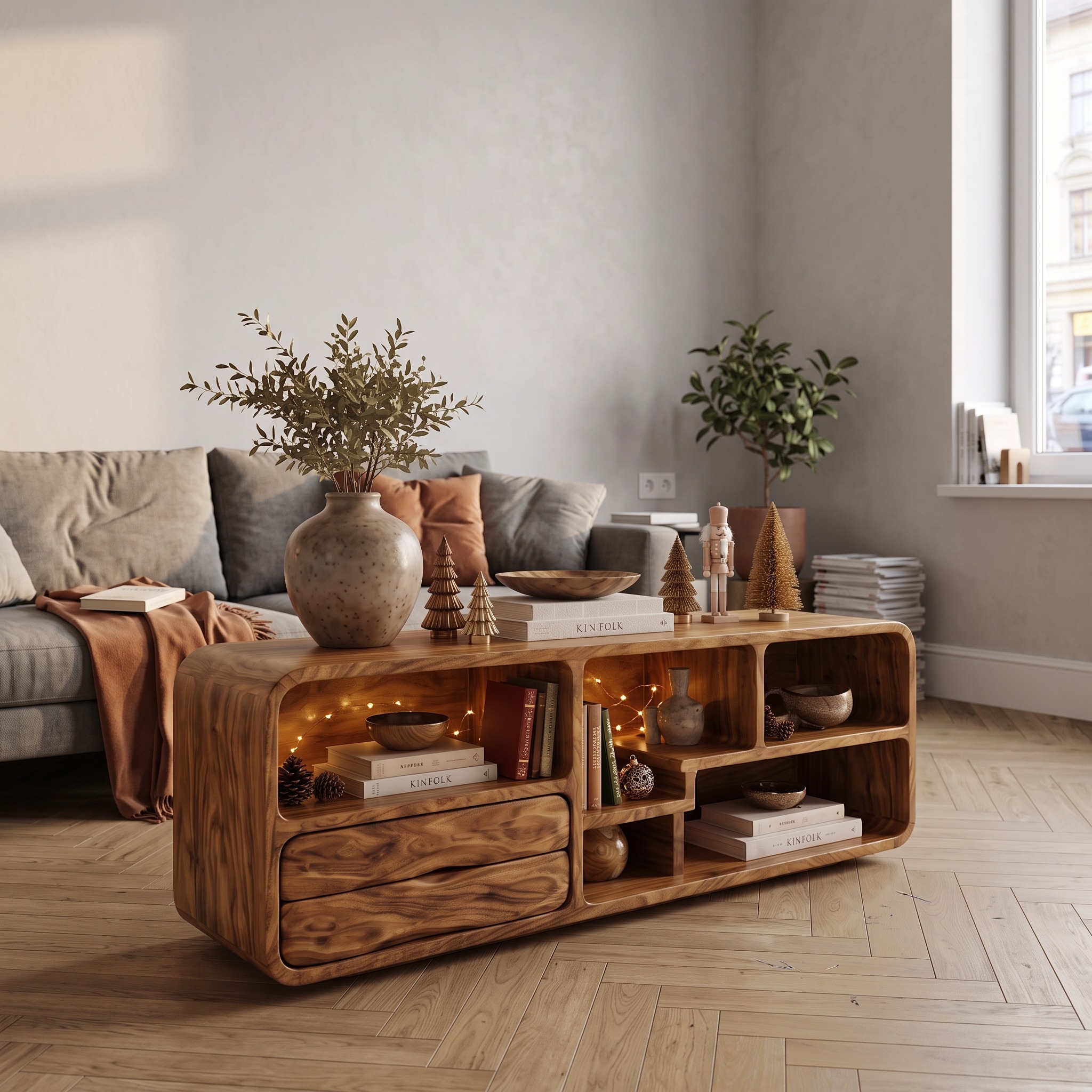 Scandinavian Nutcracker Sofa Table Cozy Bedroom
