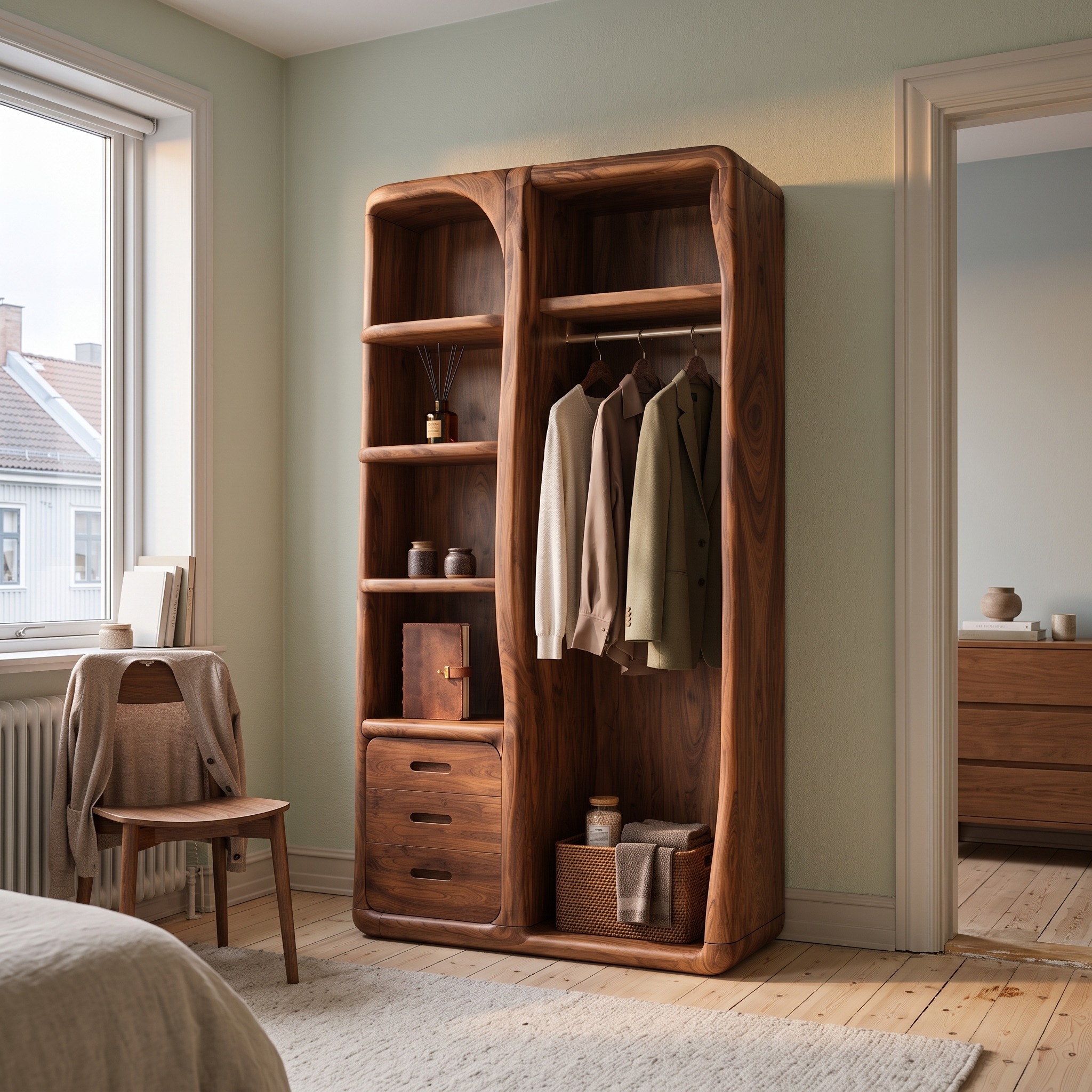 Scandinavian Organic Edge Wardrobe for Master Suite Interior