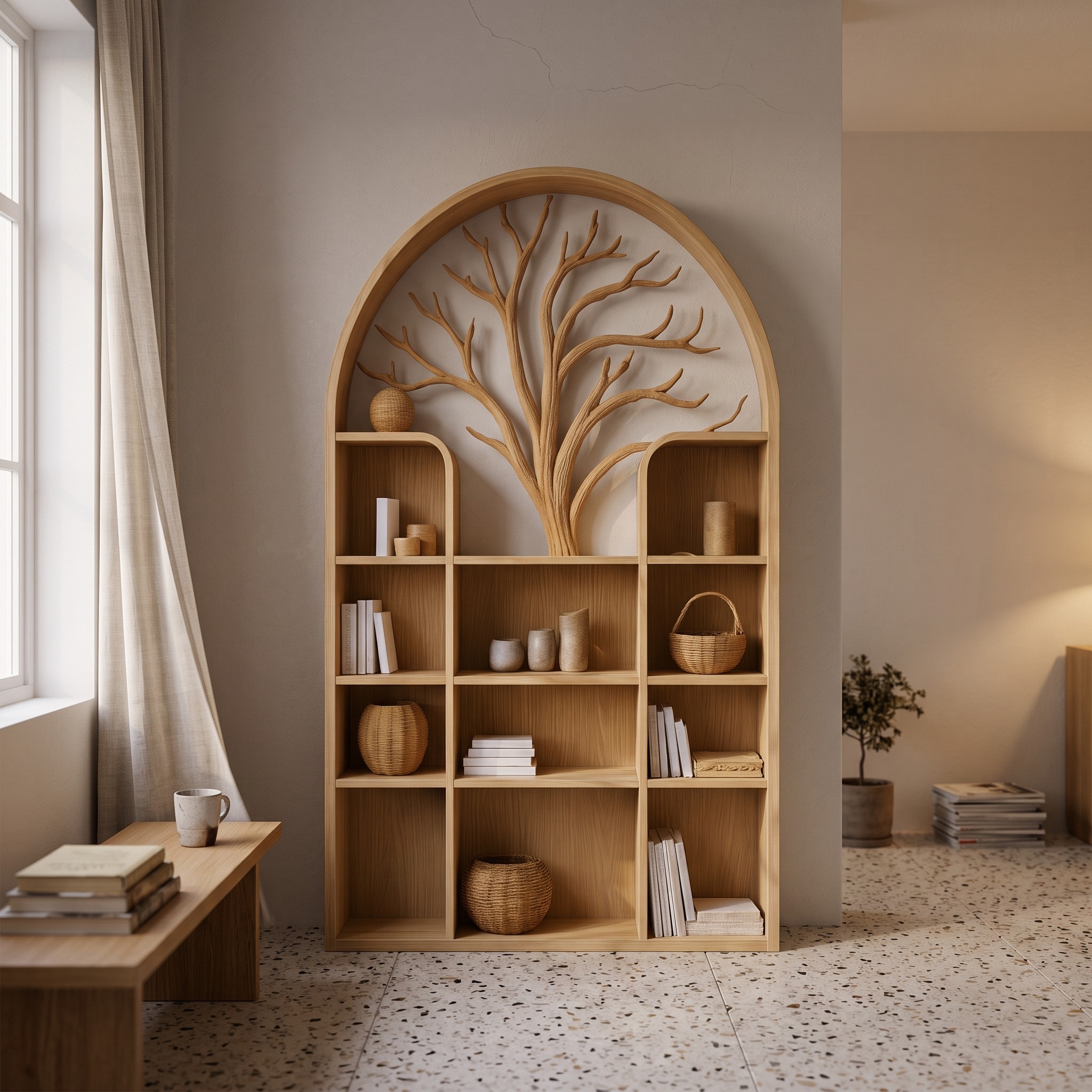 Scandinavian Rustic Tree Style Storage Cabinet Entryway and Living Room