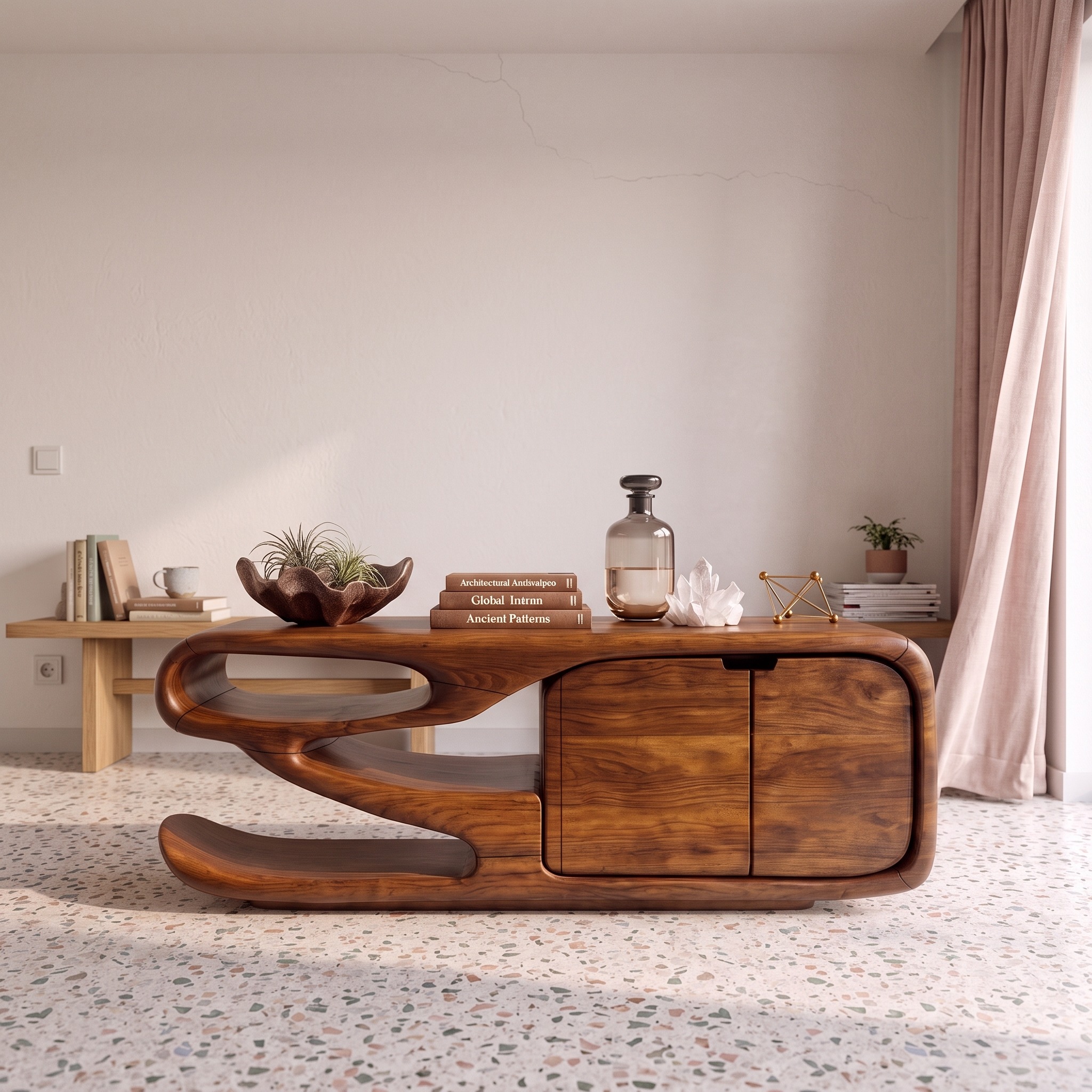 Scandinavian Sideboard with Asymmetrical Display Compartments for Living Room