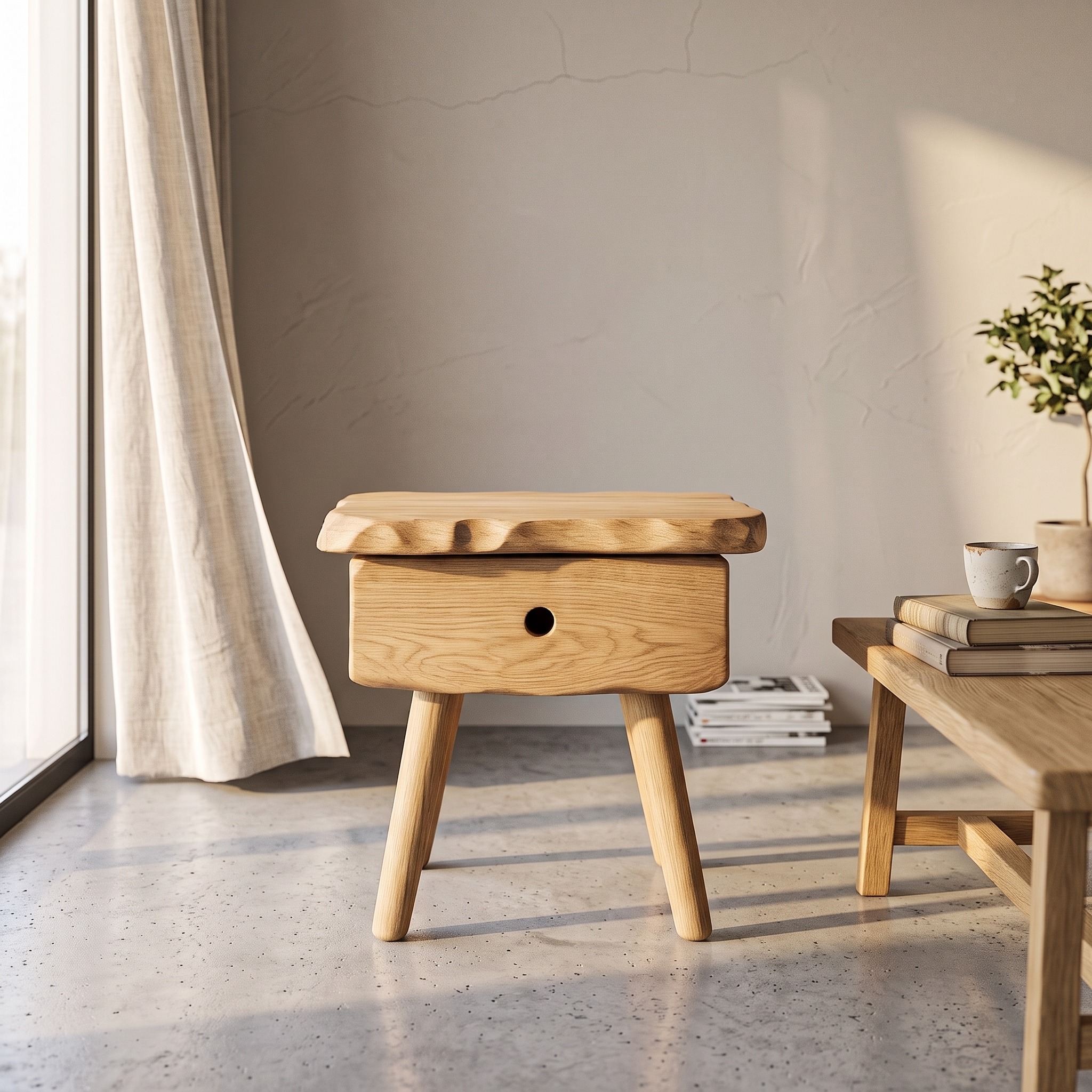 Scandinavian Solid Wood Bedside Table with Drawer