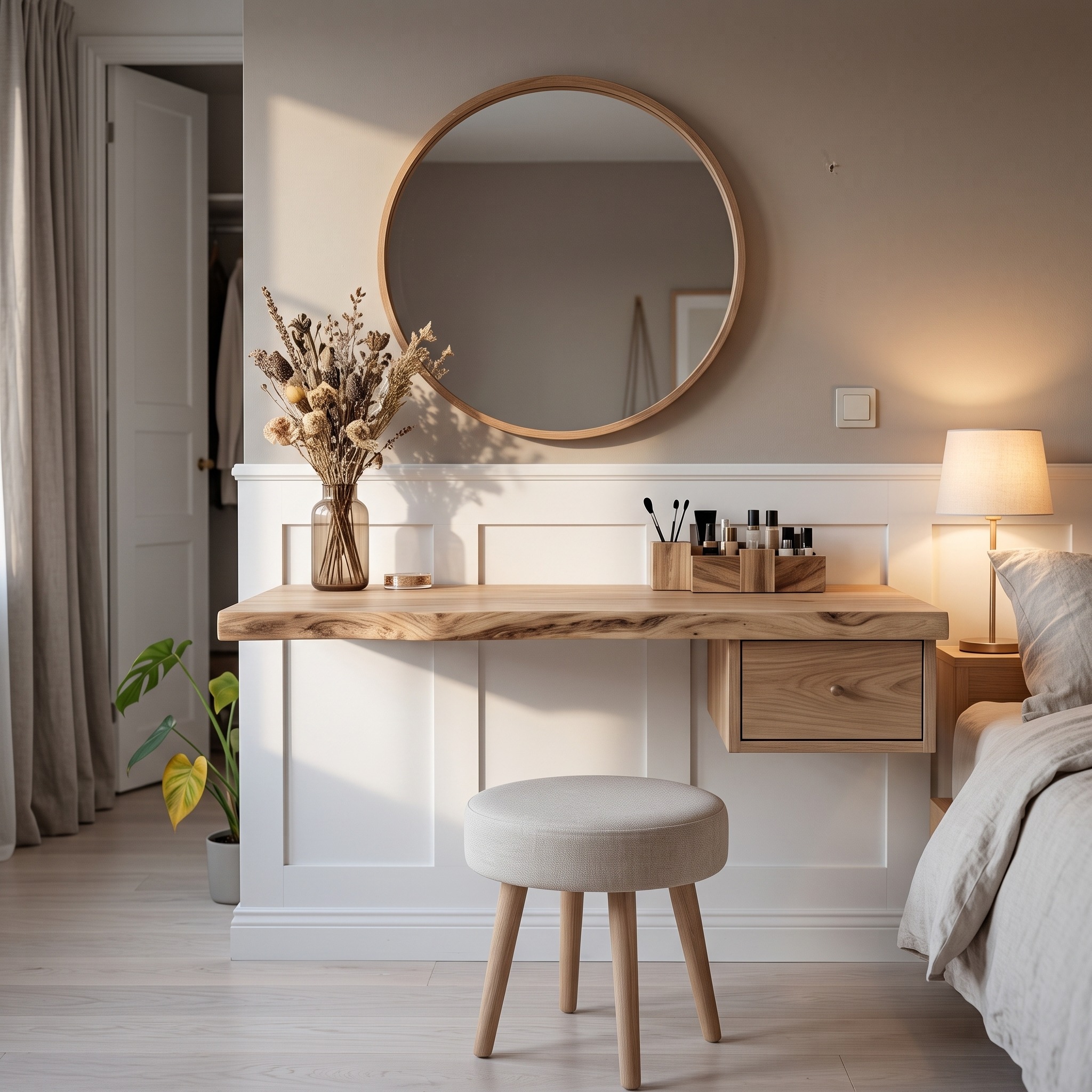 Scandinavian Solid Wood Floating Dressing Table Bedroom