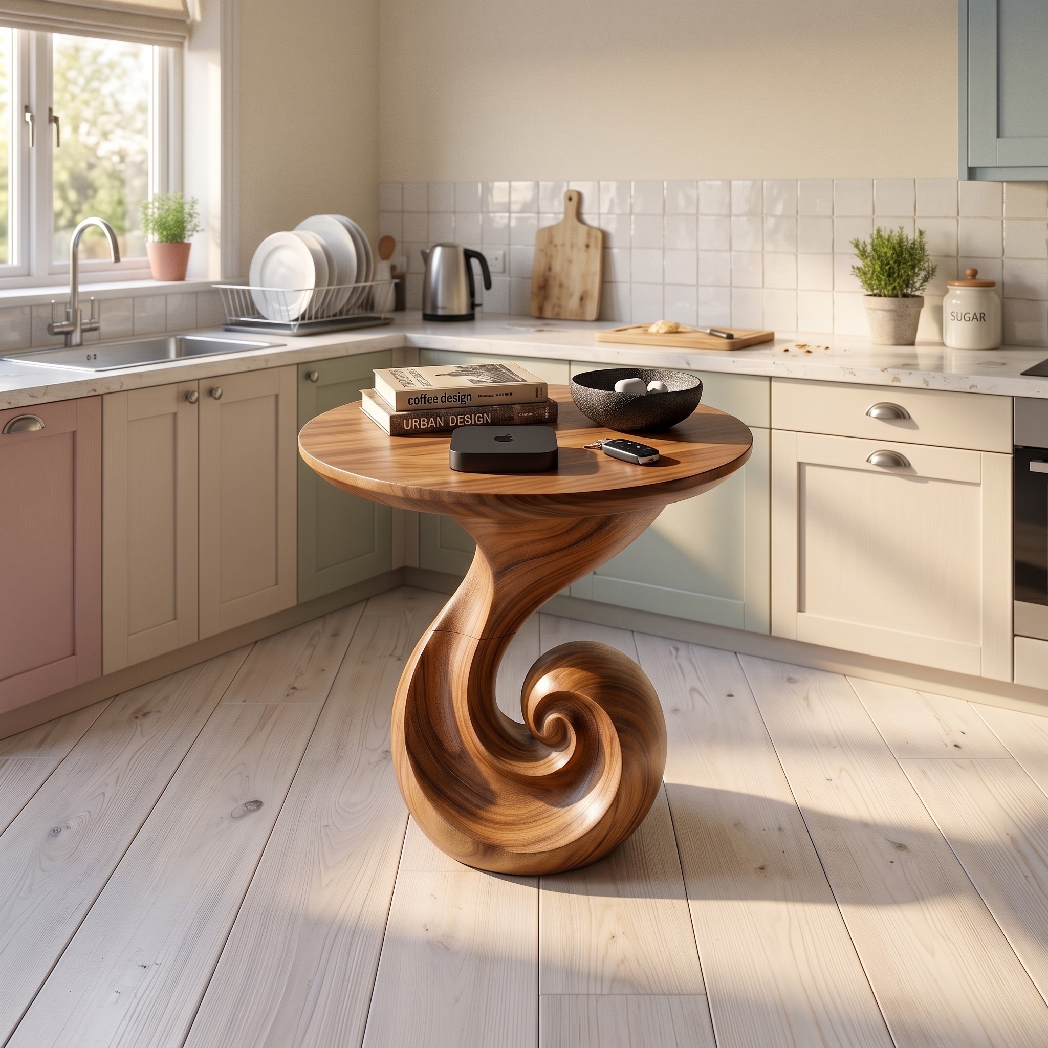 Scandinavian Spiral Side Table Modern Family Room