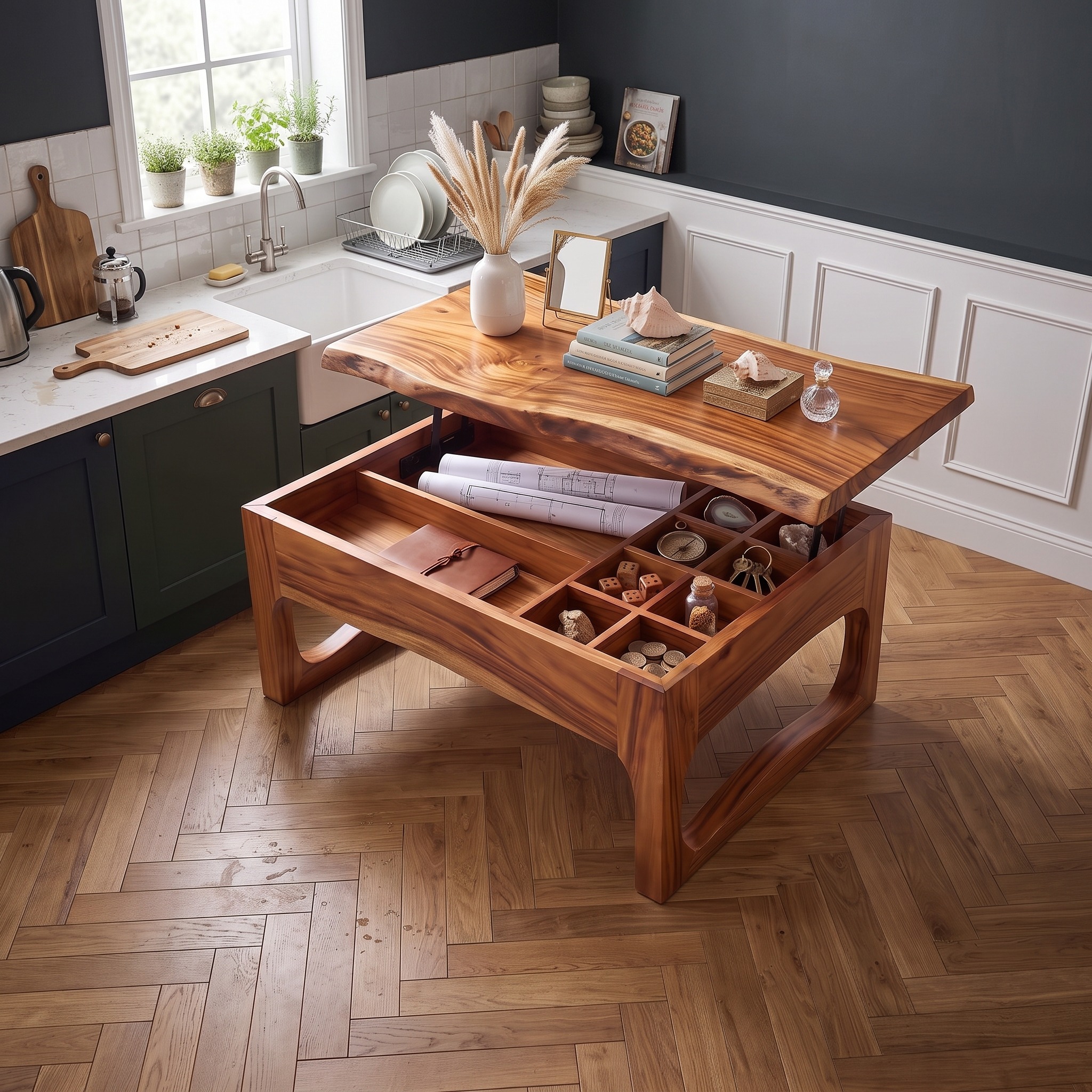 Scandinavian Storage Lift Top Coffee Table Bright Living Room