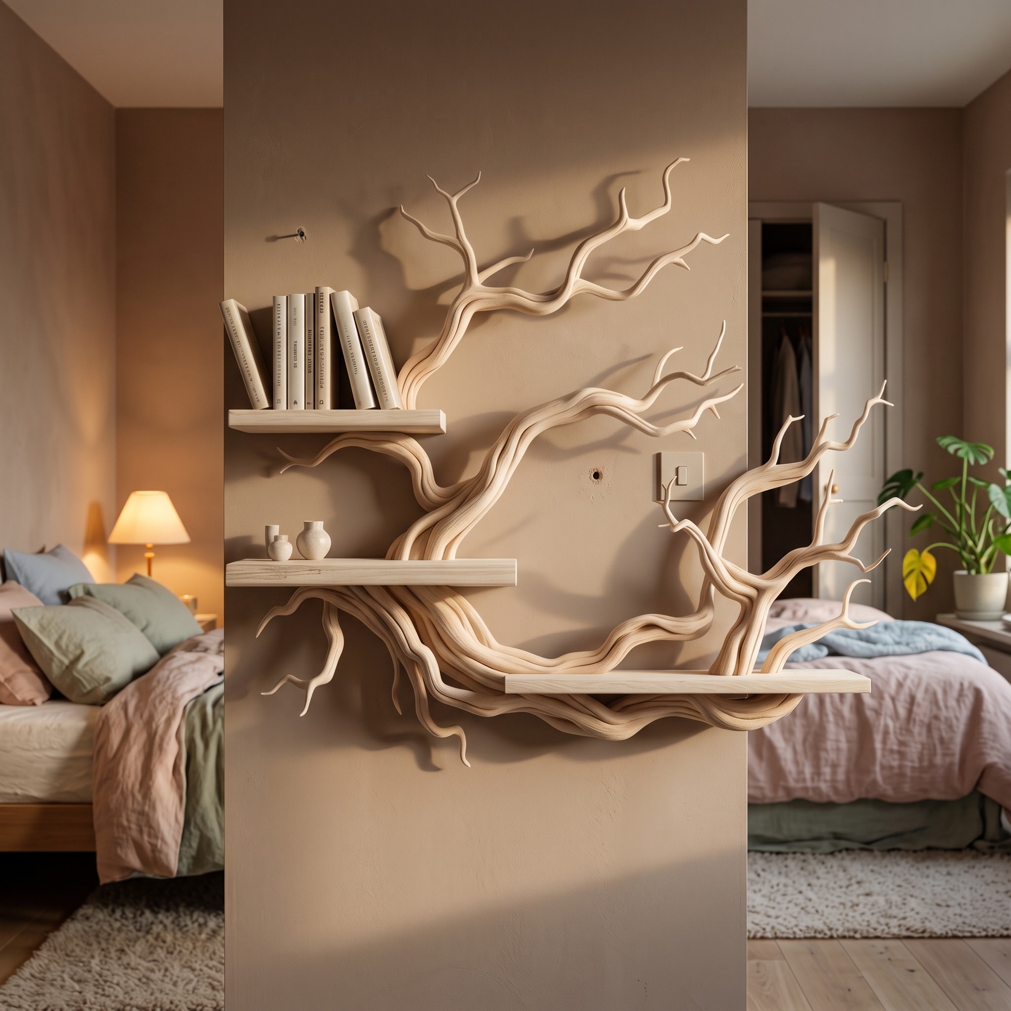 Scandinavian Style Tree Bookshelf Driftwood for Holiday Atmosphere