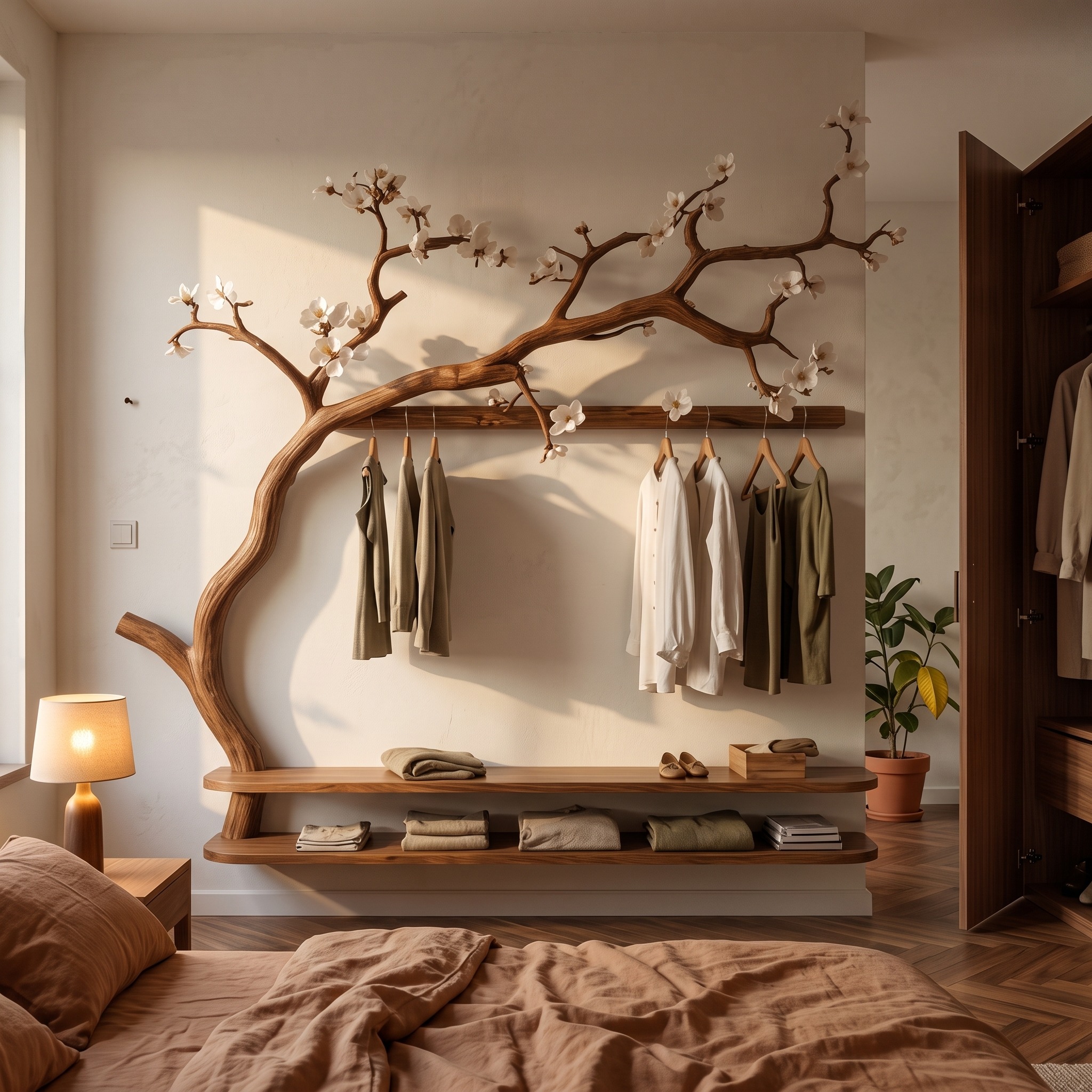 Scandinavian Tree Wardrobe Solid Wood Handcrafted Bedroom Organizer
