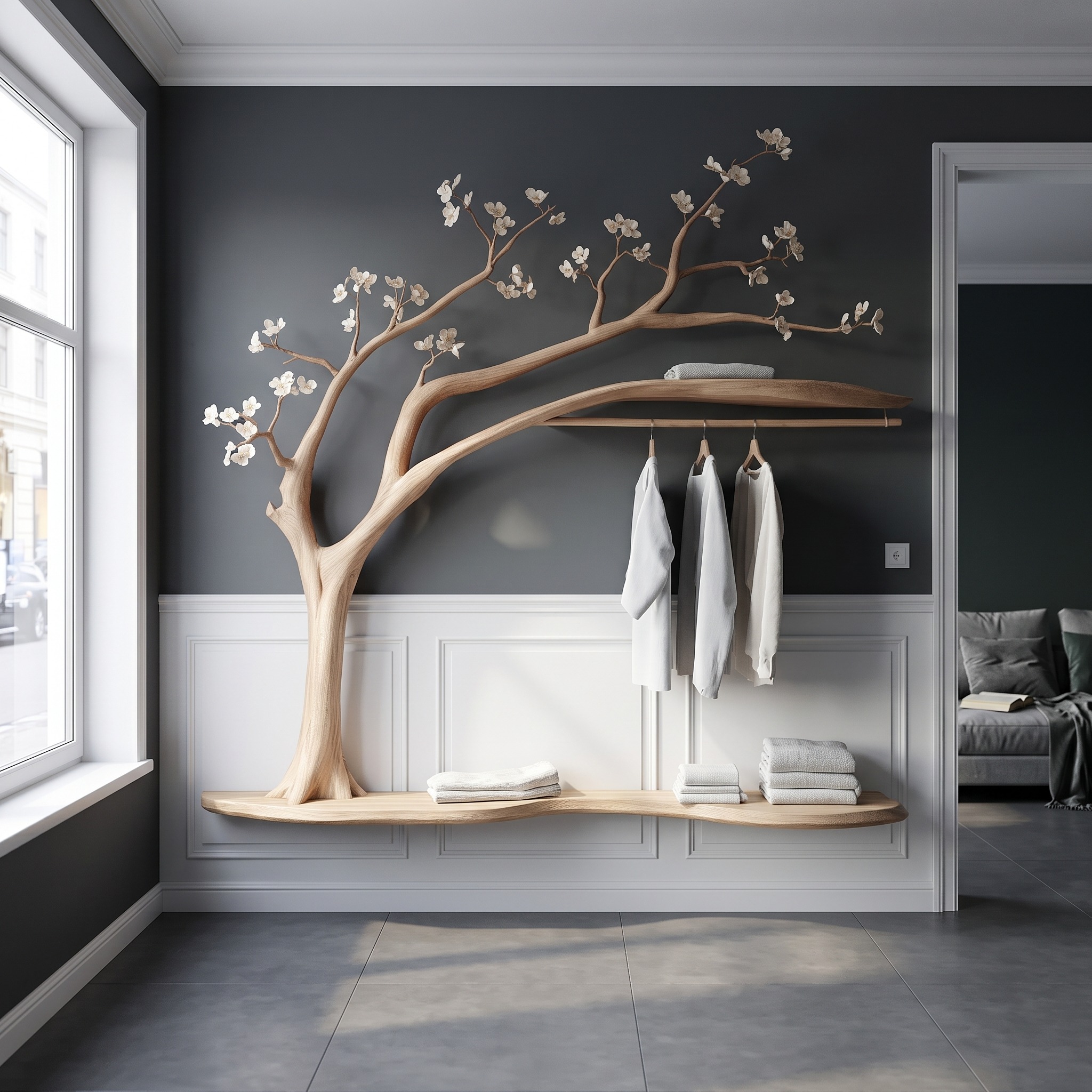 Scandinavian Tree Wardrobe Solid Wood Handcrafted Bedroom Storage
