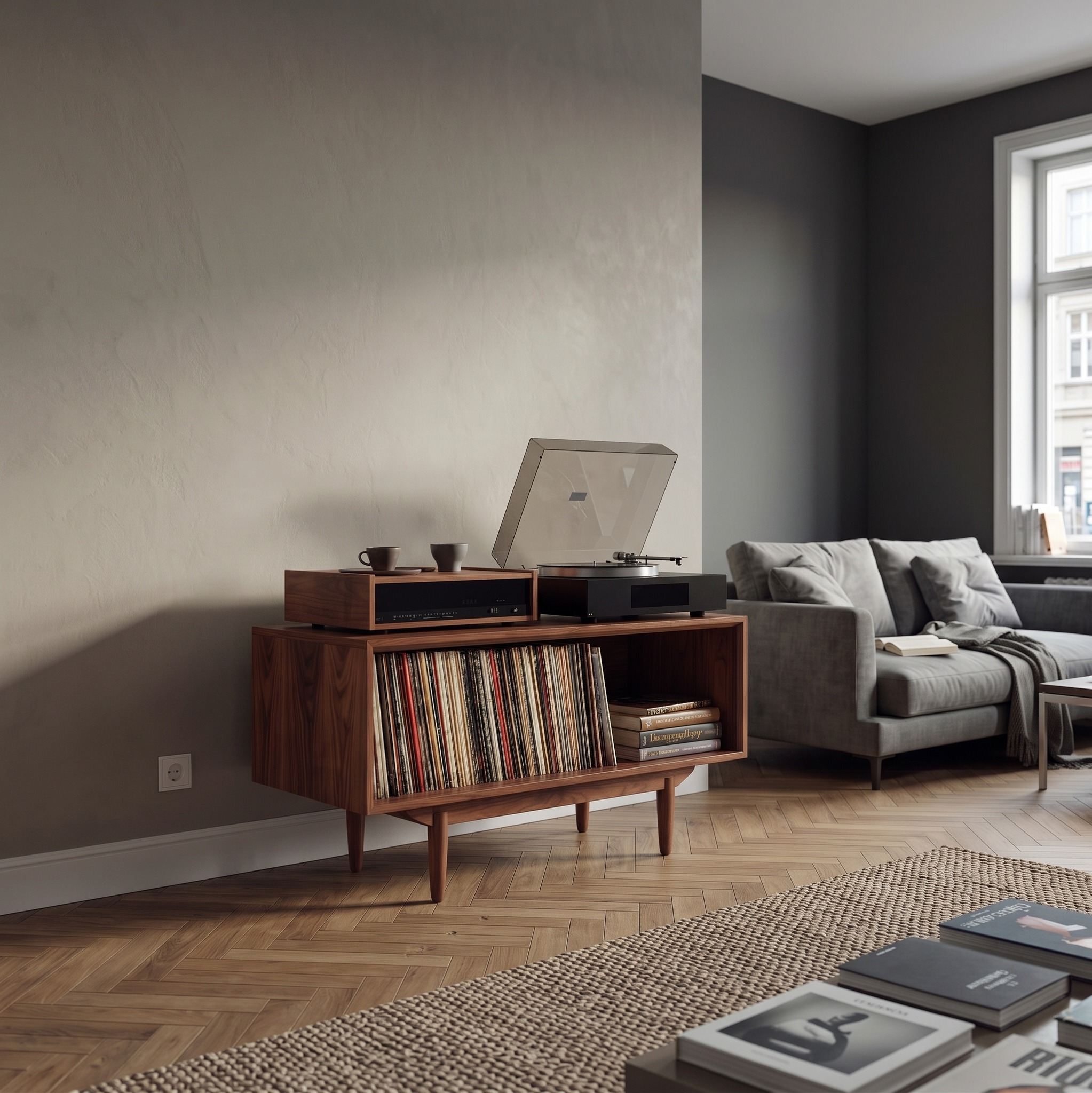Scandinavian Wooden Record Player Cabinet for Living Room