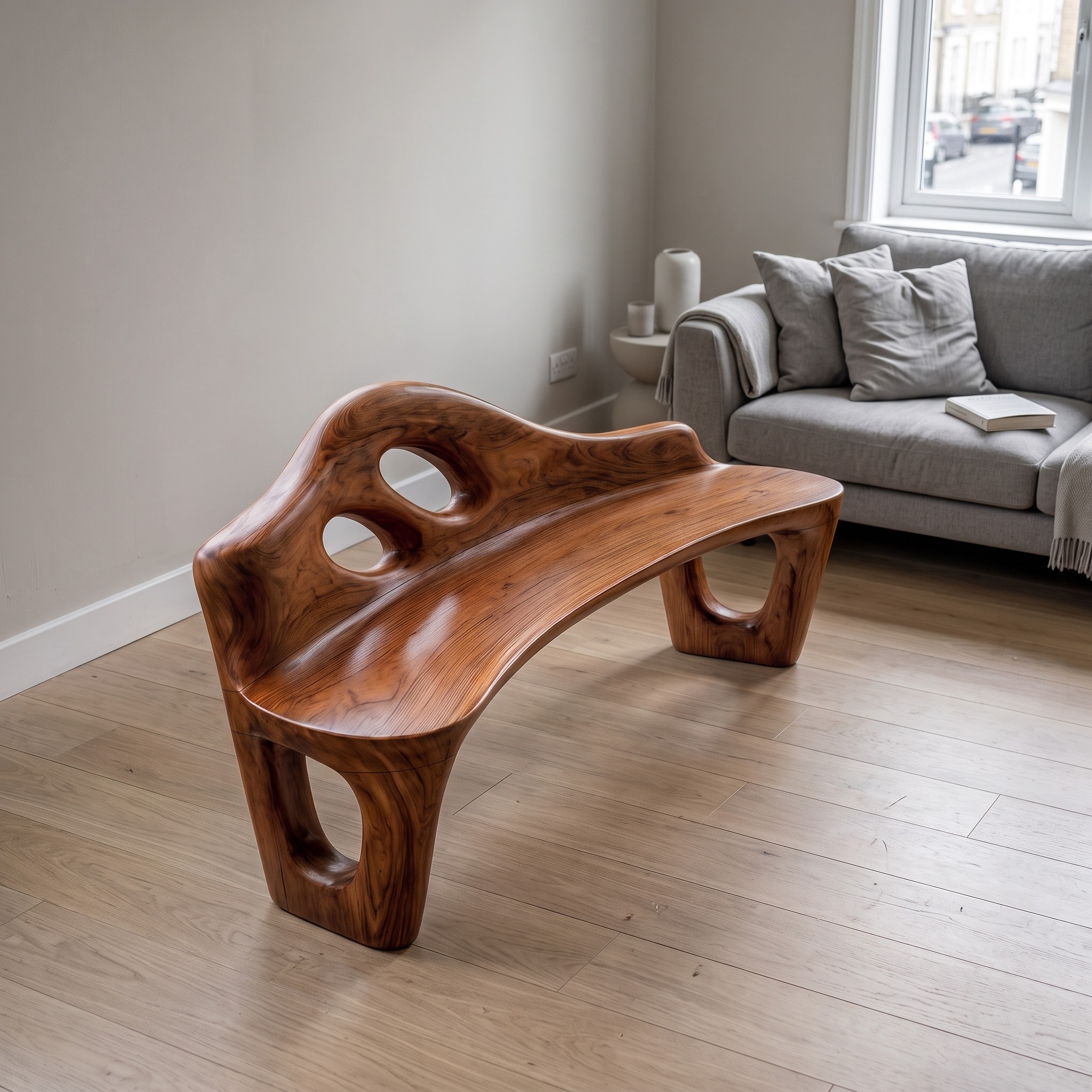 Sculptural Bench Handcrafted Freeform Design for Home