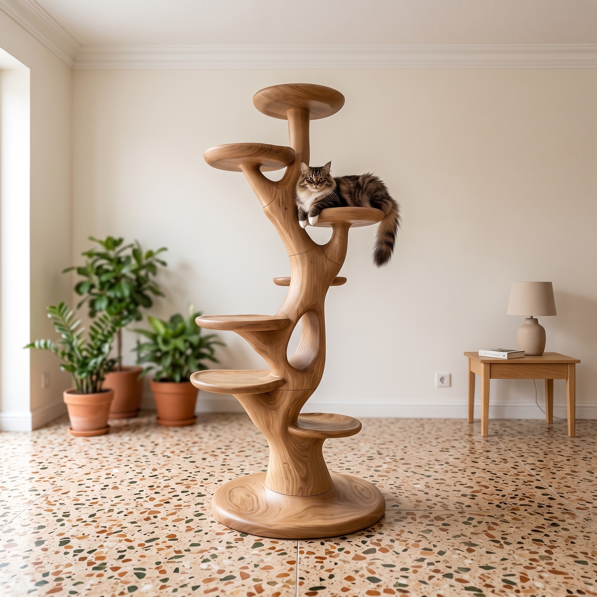 Sculptural Cat Tree with Multi Level Platforms for Indoor Cats
