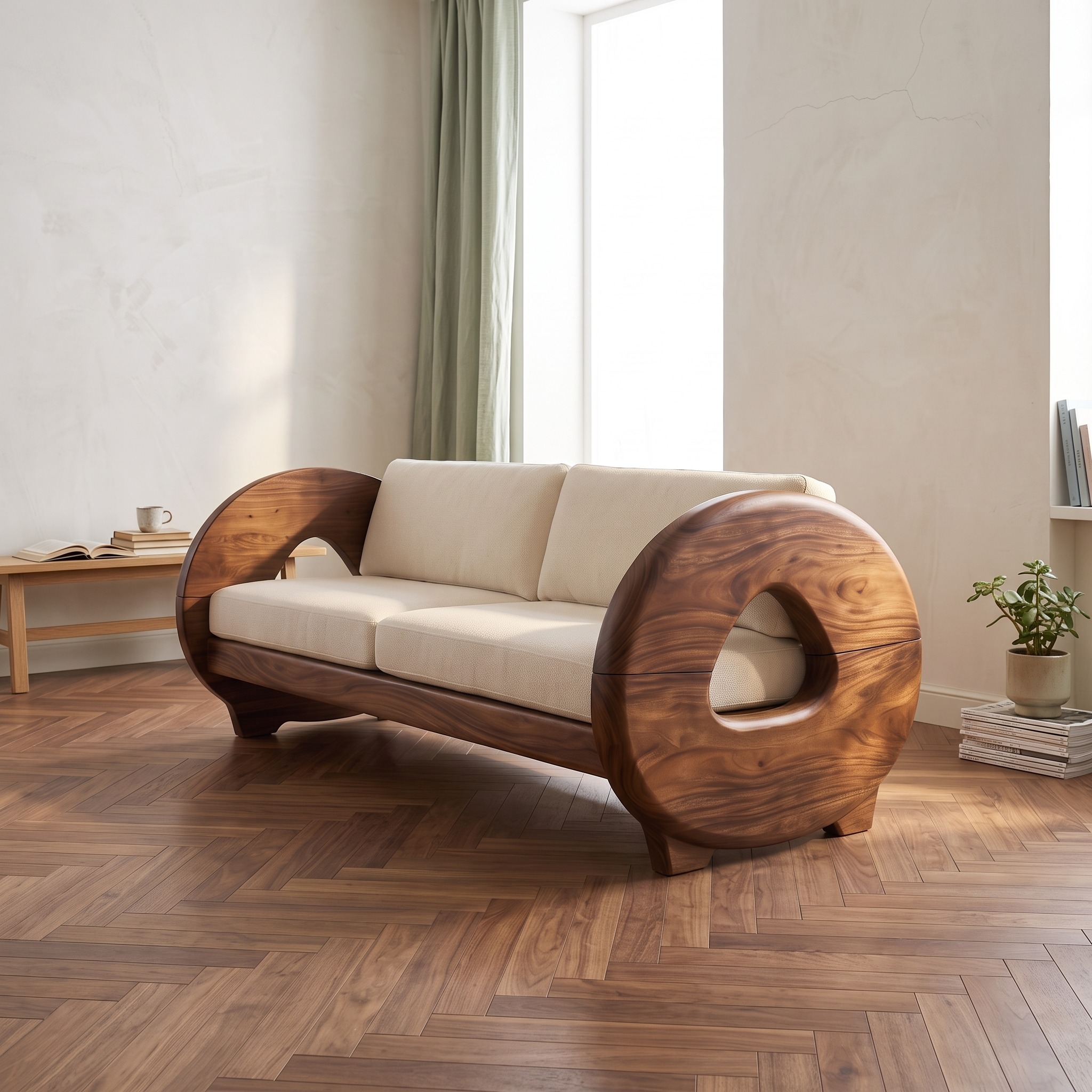 Sculptural Circular Arm Sofa Wellness Retreat Interior
