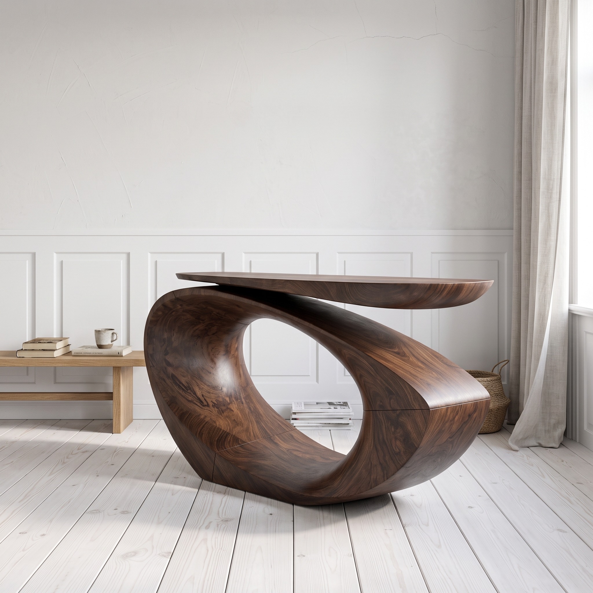 Sculptural Console Table Asymmetrical Hollow Oval Base Design for Foyer