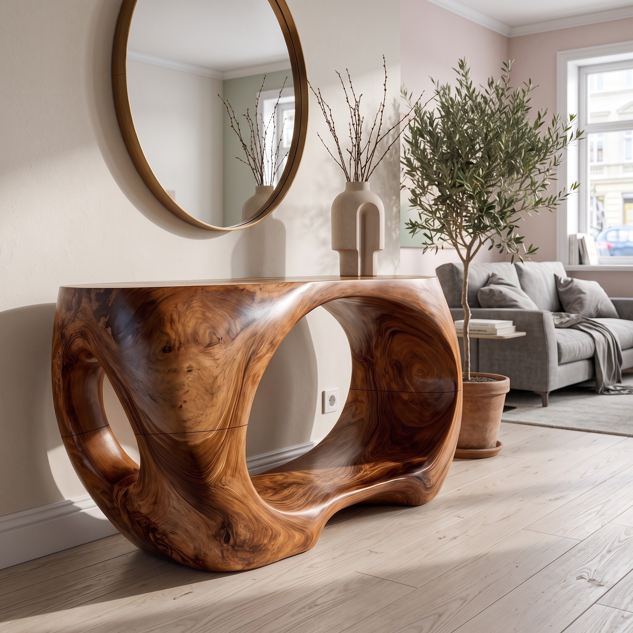 Sculptural Console Table Organic Double Arch Base Design for Entryway Foyer Hallway