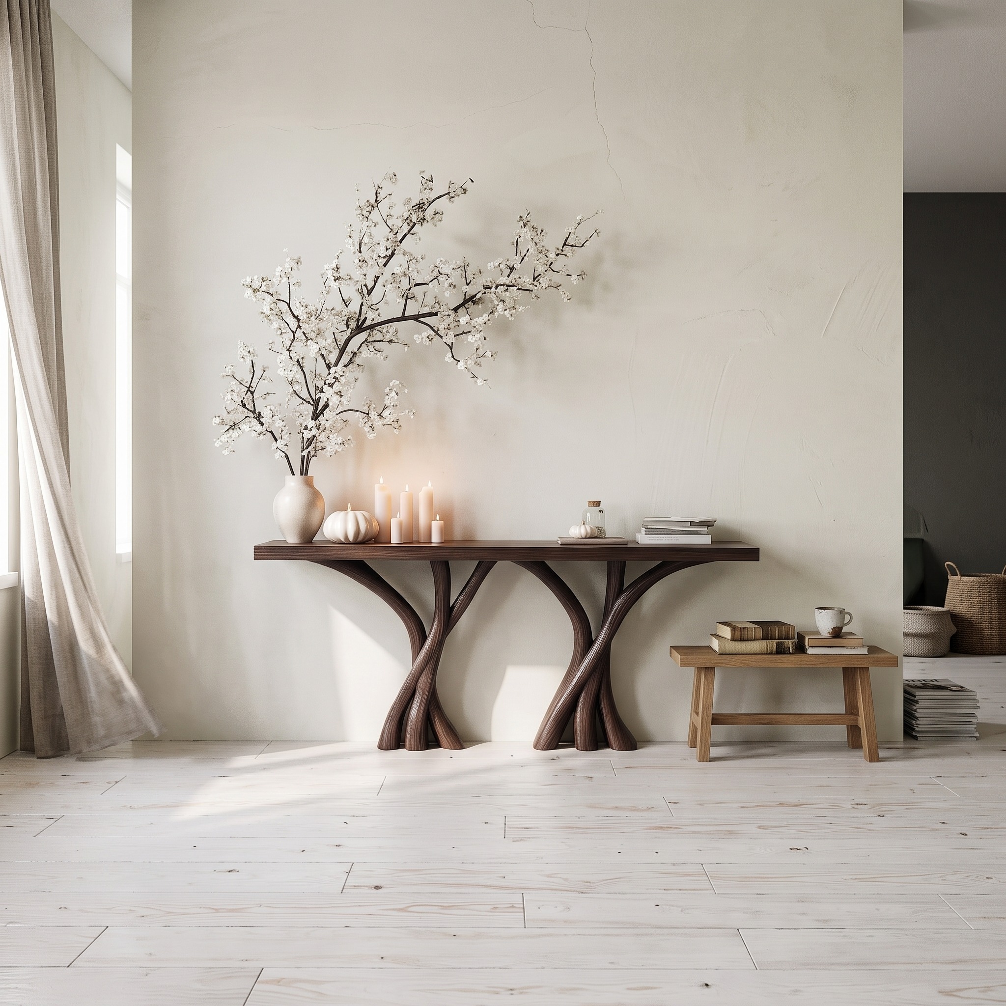 Sculptural Console Table Solid Wood Organic Rustic Gift