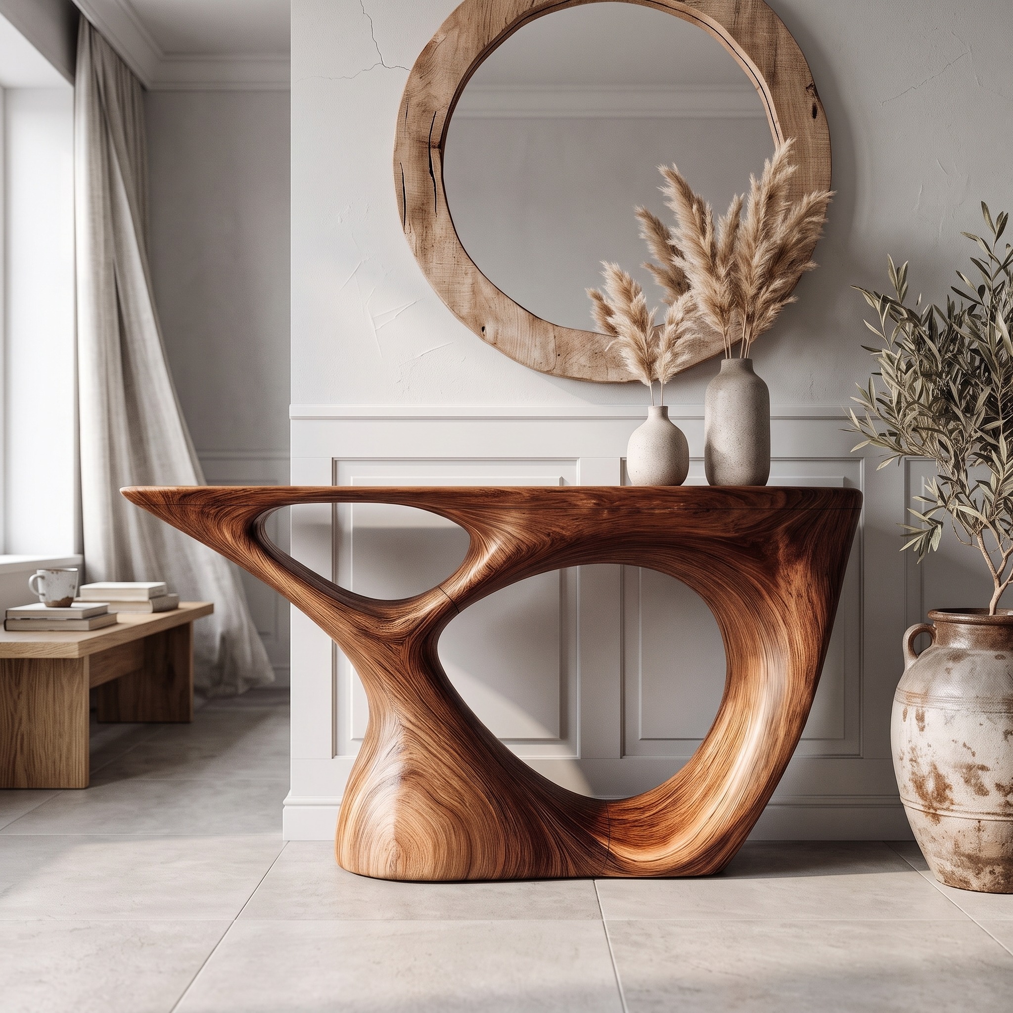 Sculptural Console Table with Curved Base for Entryway