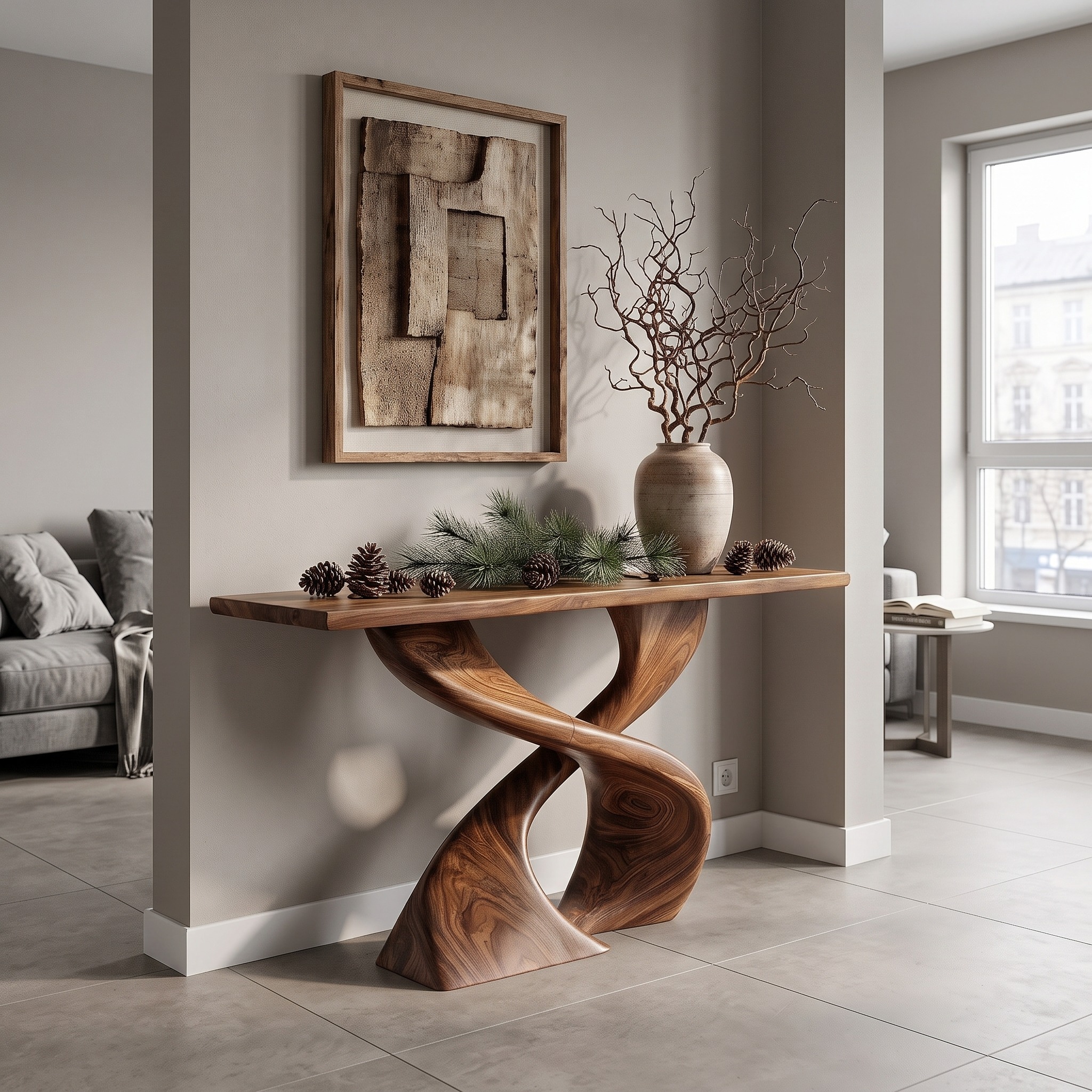 Sculptural Console Table with Twisted Tree Inspired Design for Hallway