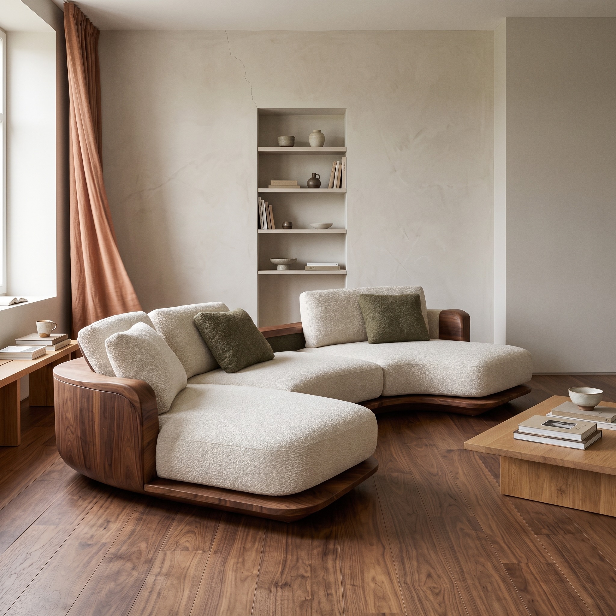 Sculptural Curved Sectional Sofa Frame Solid Wood Flowing Form Living Room and Lounge