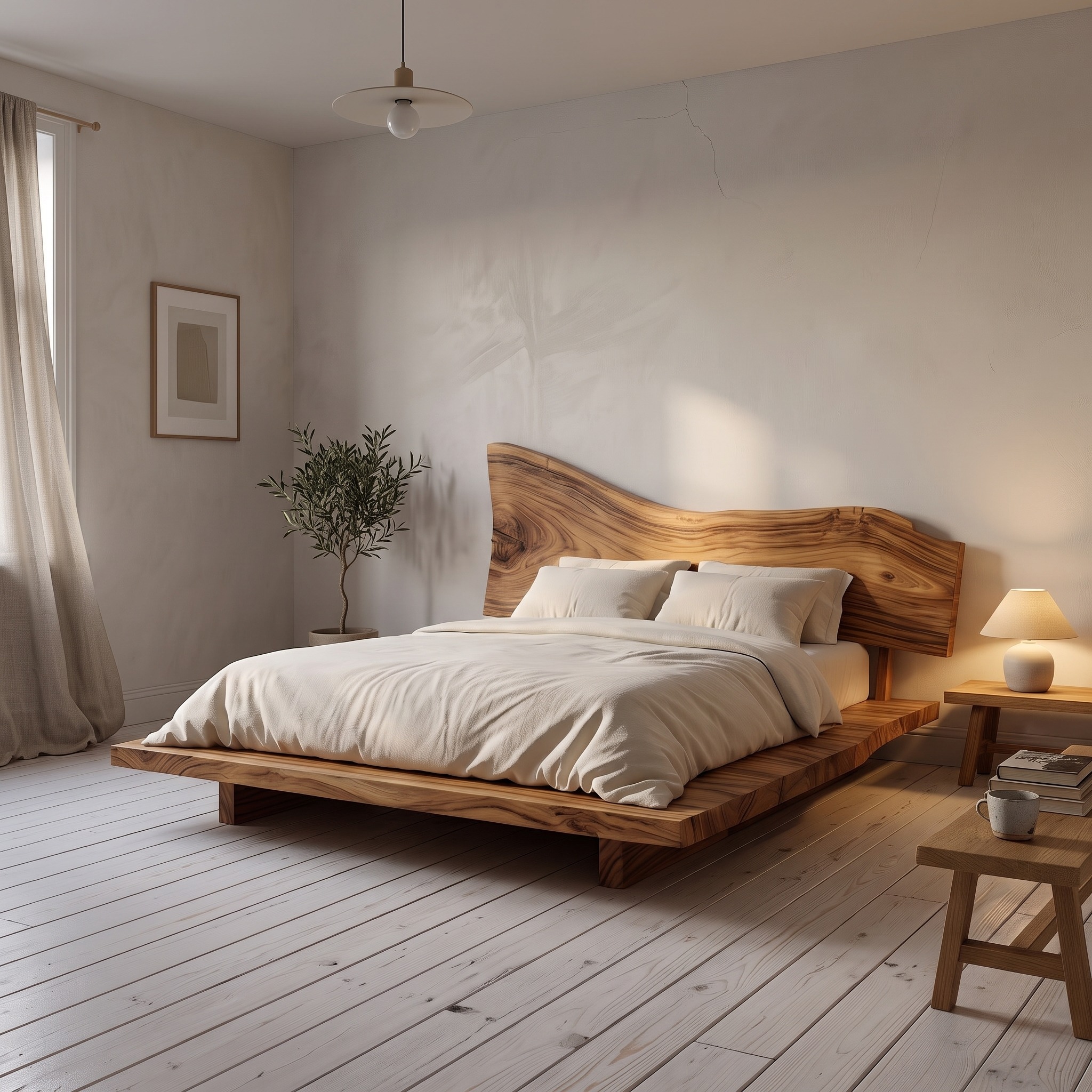 Sculptural Live Edge Bed Frame and Headboard for Master Bedroom