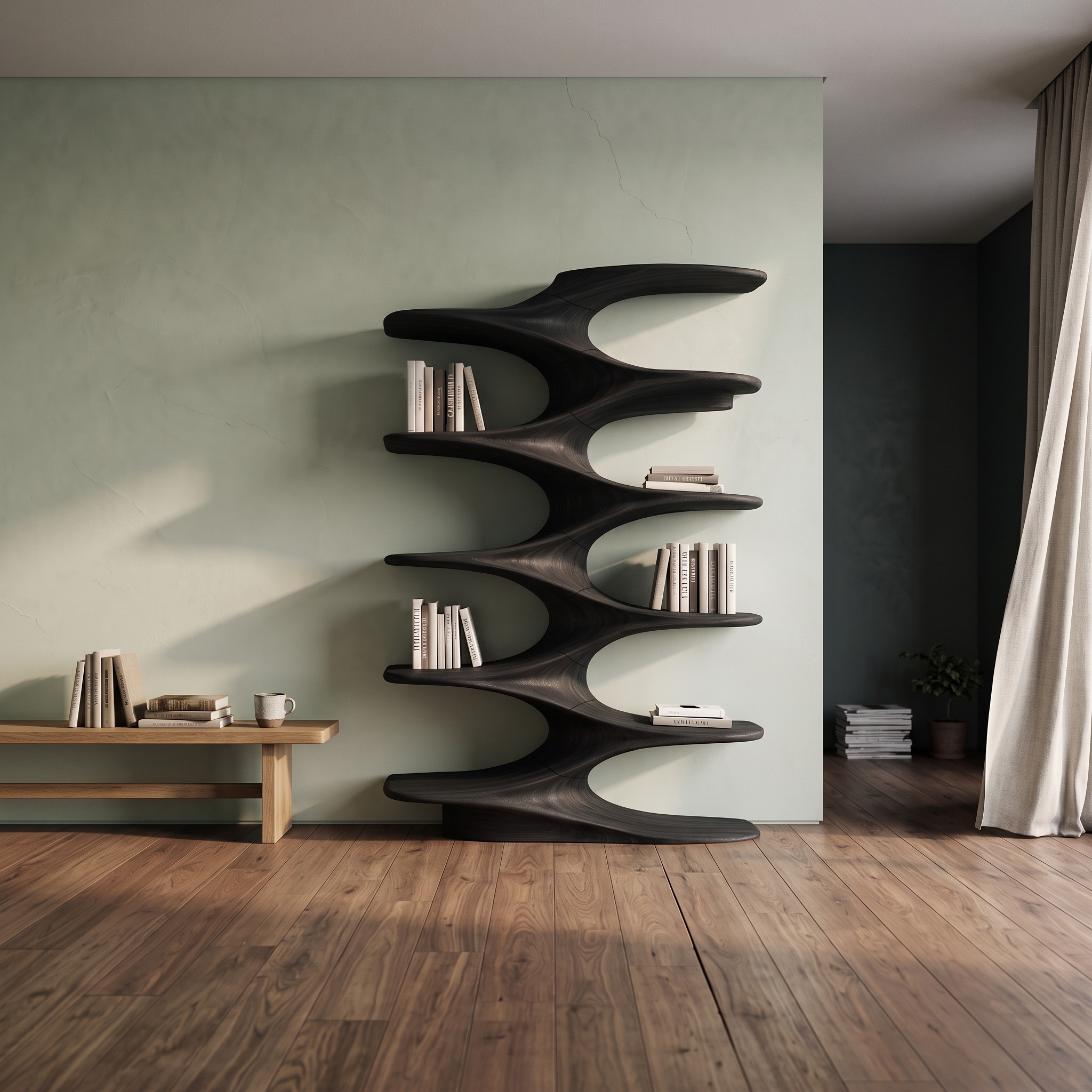 Sculptural Organic Bookshelf for Living Room and Reading Room