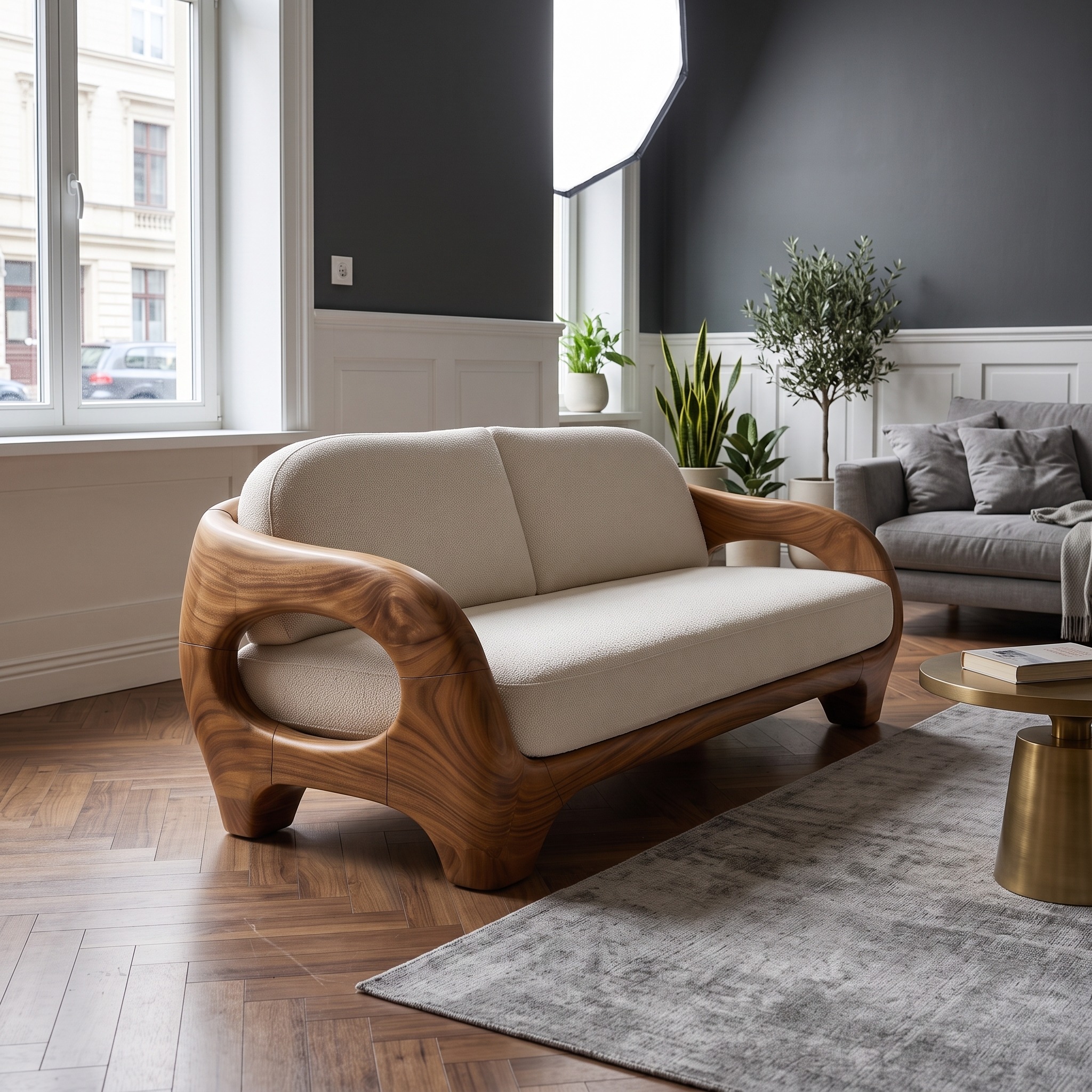 Sculptural Organic Wood Sofa for Contemporary Villa Lounge