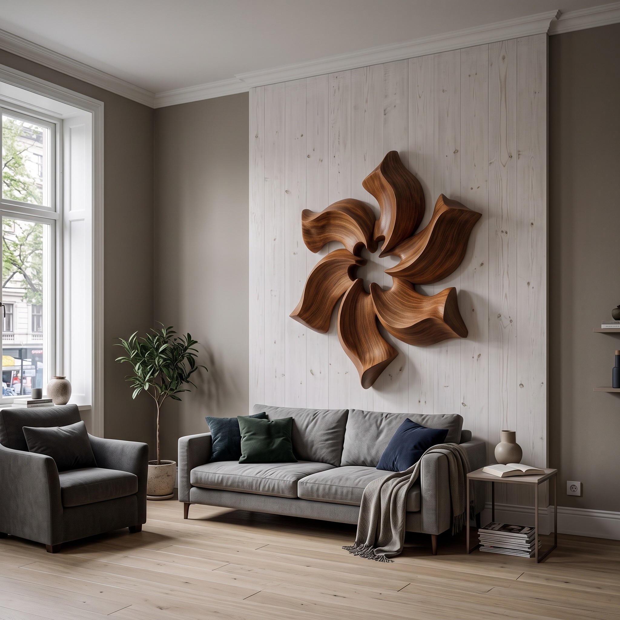 Sculptural Pinwheel Flower Wall Decor for Living Room and Foyer