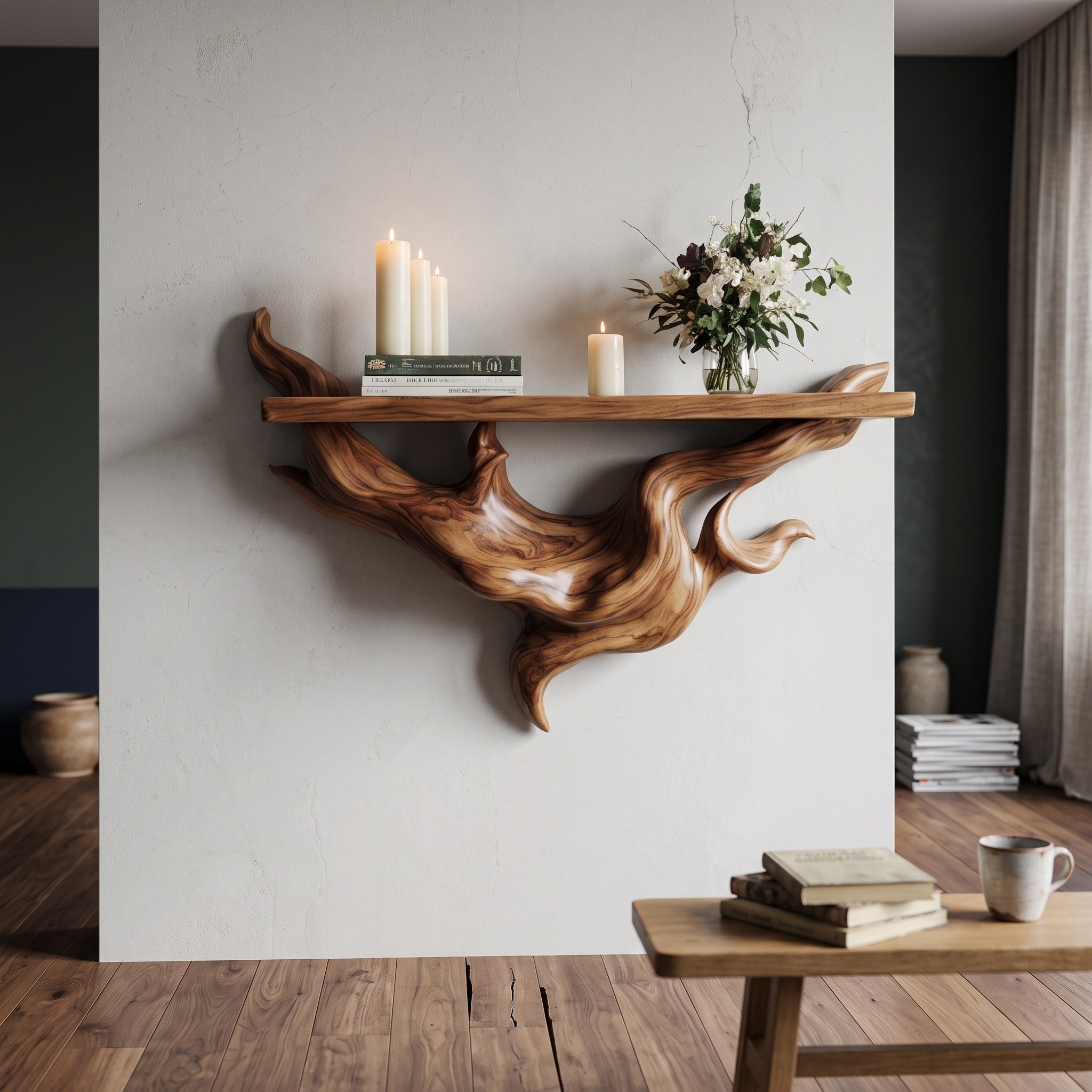 Sculptural Root Floating Shelf Modern Wall Display for Living Room