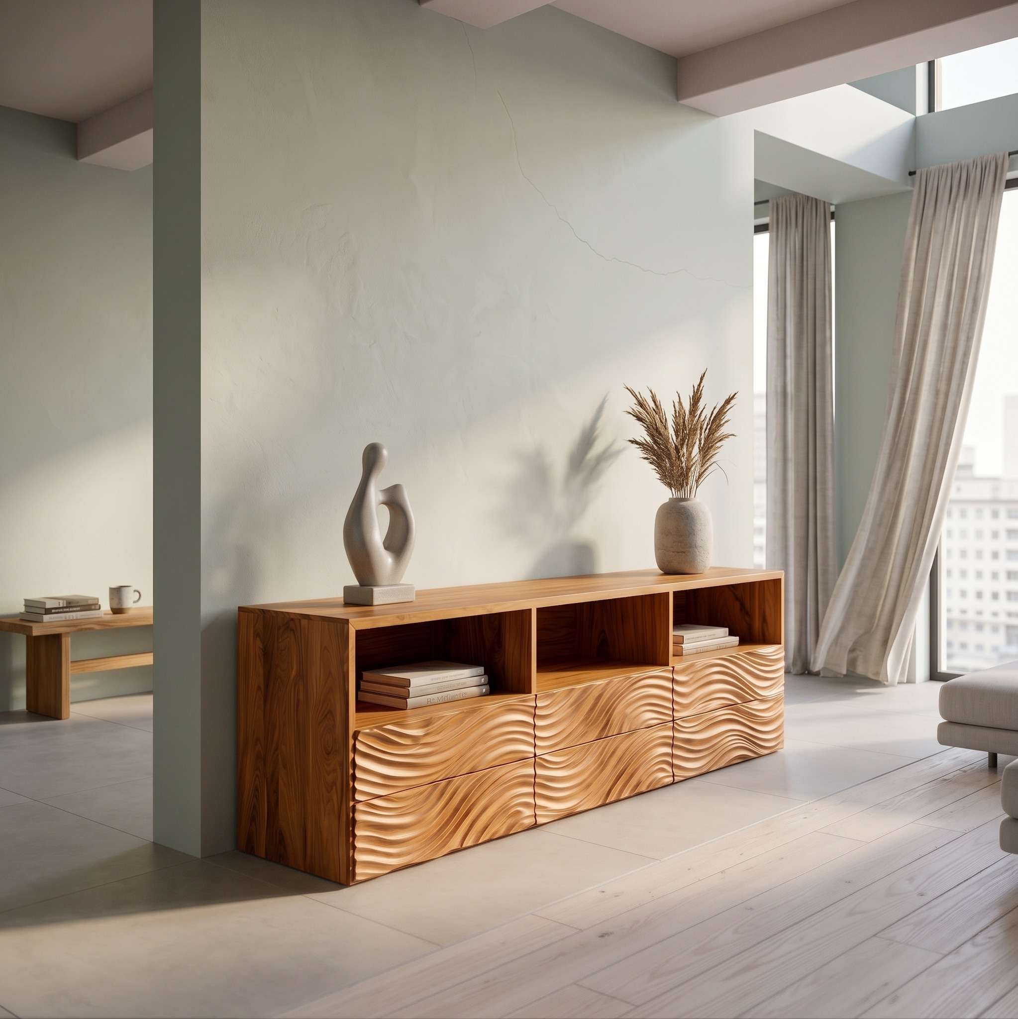 Sculptural Sideboard with Organic Relief Pattern for Living Room