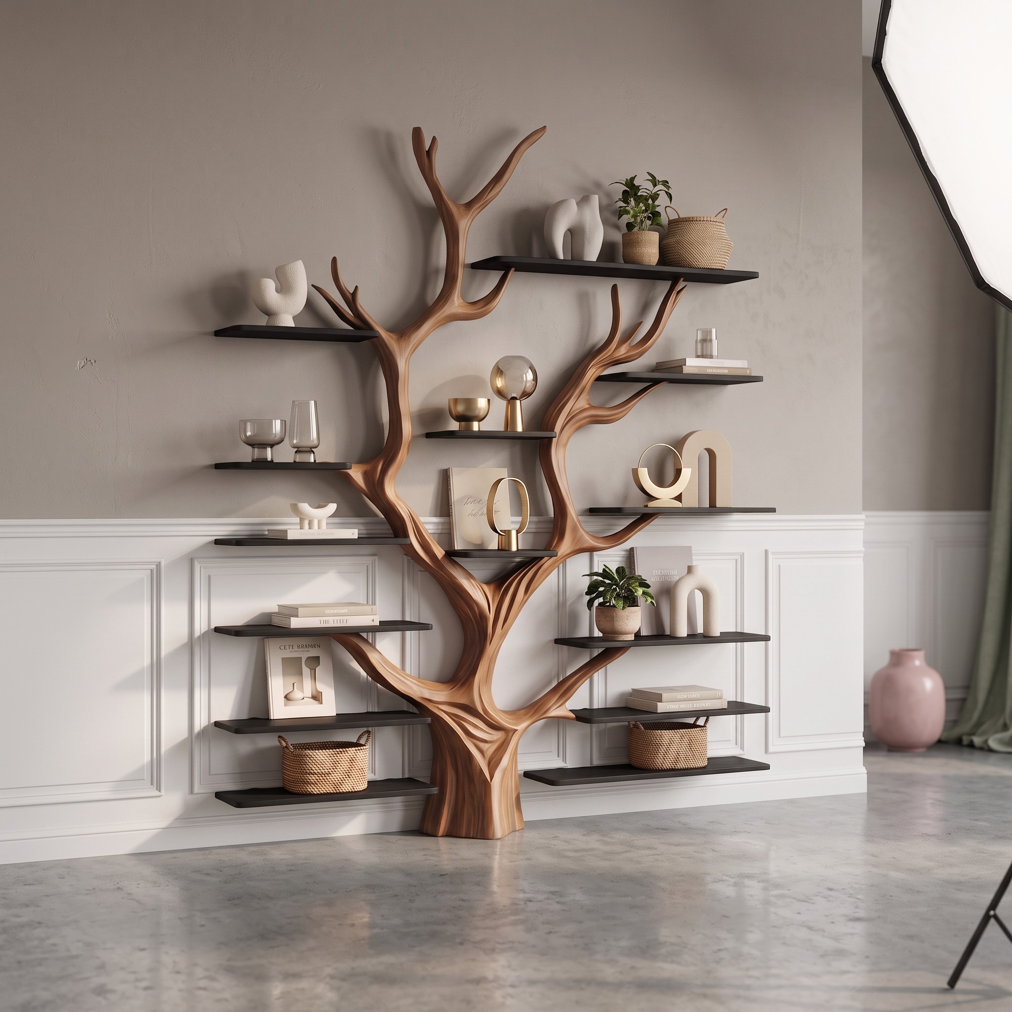 Sculptural Tree Bookcase - Artisan Tree-Inspired Wall Unit