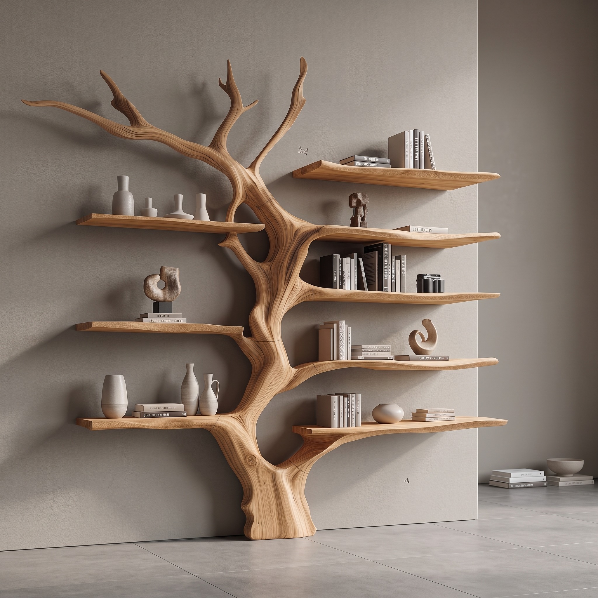 Sculptural Tree Bookcase Artistic Wooden Wall Shelf