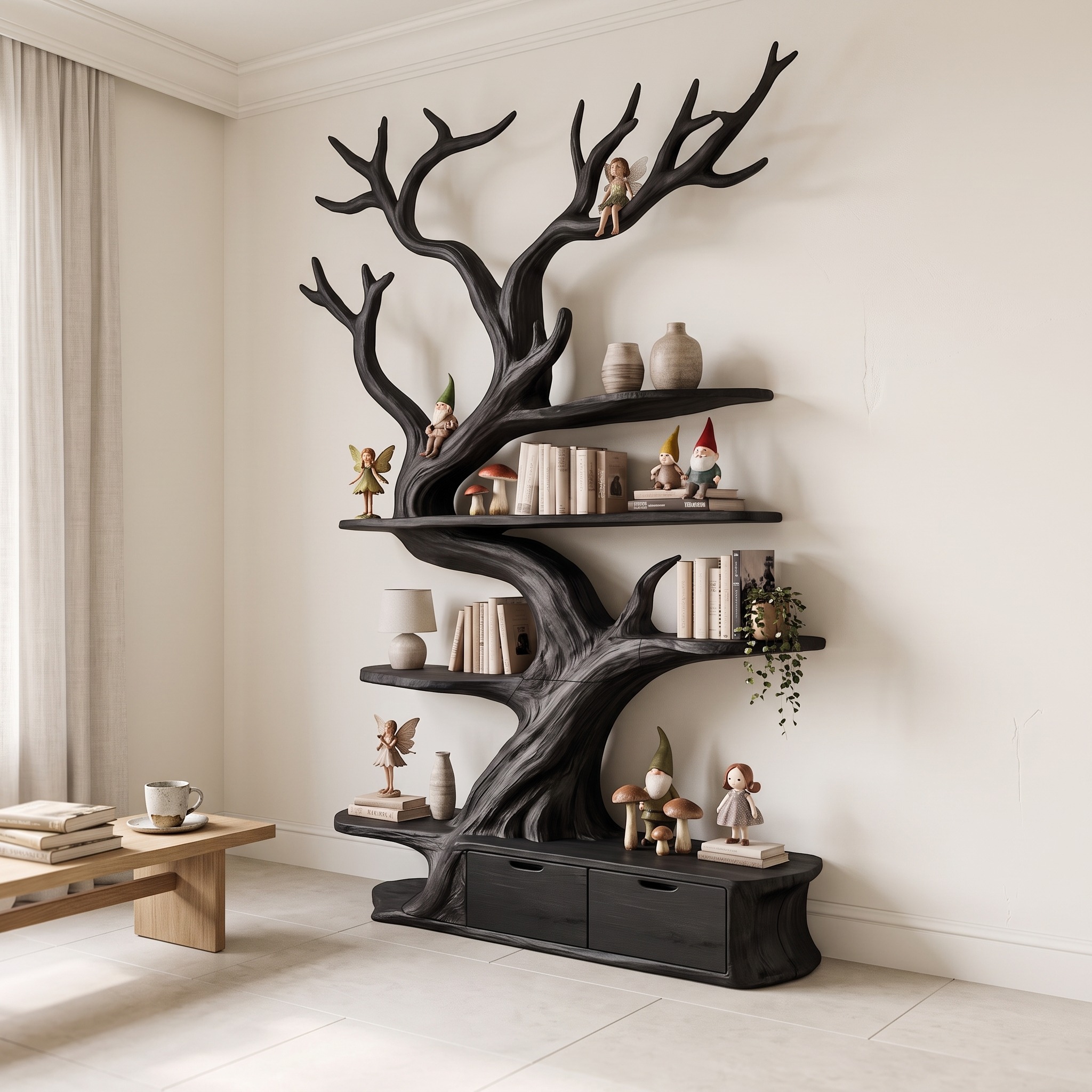 Sculptural Tree Bookshelf Handcrafted Tree Branch Design for Home Office