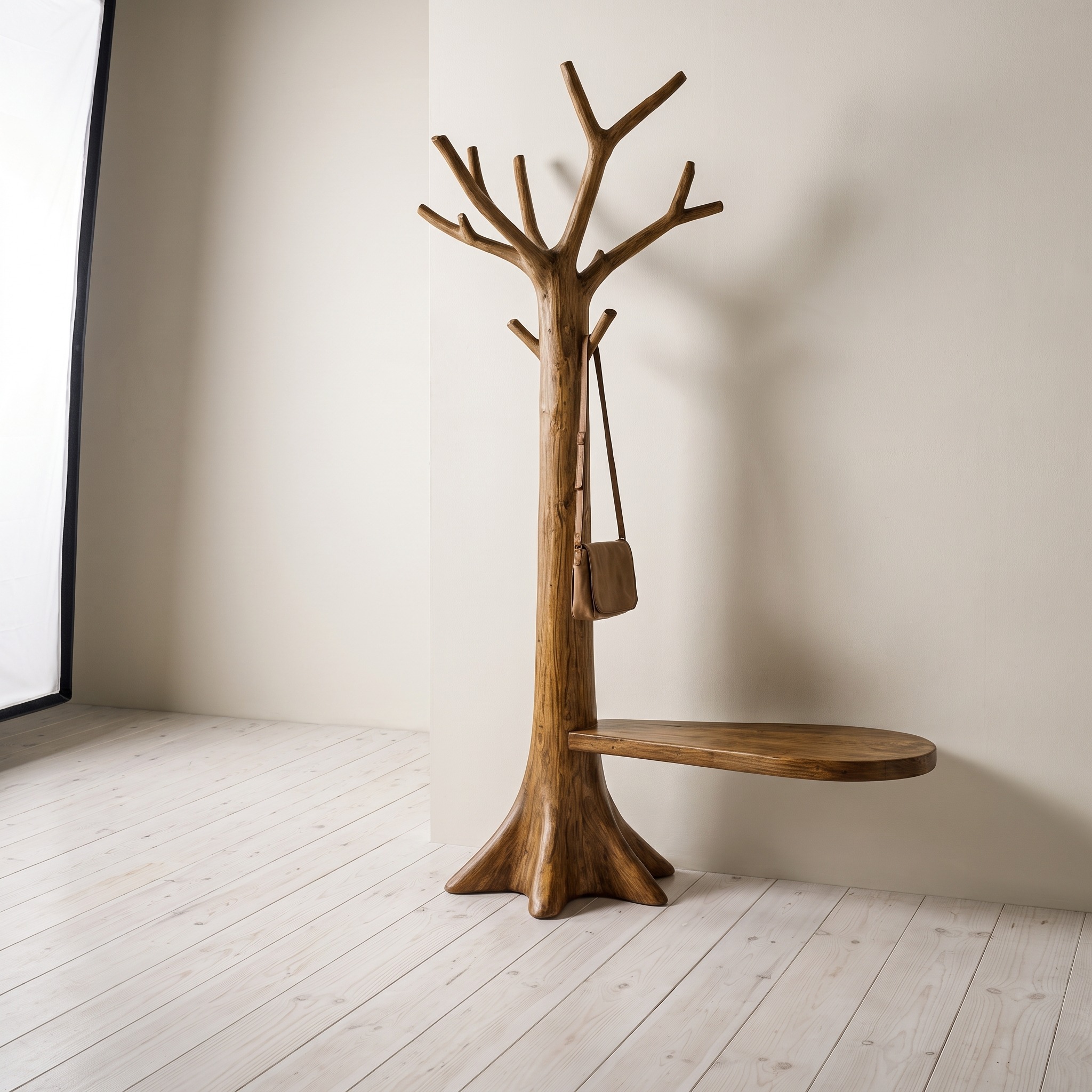 Sculptural Tree Coat Rack Solid Wood Entryway Interior Statement Decor