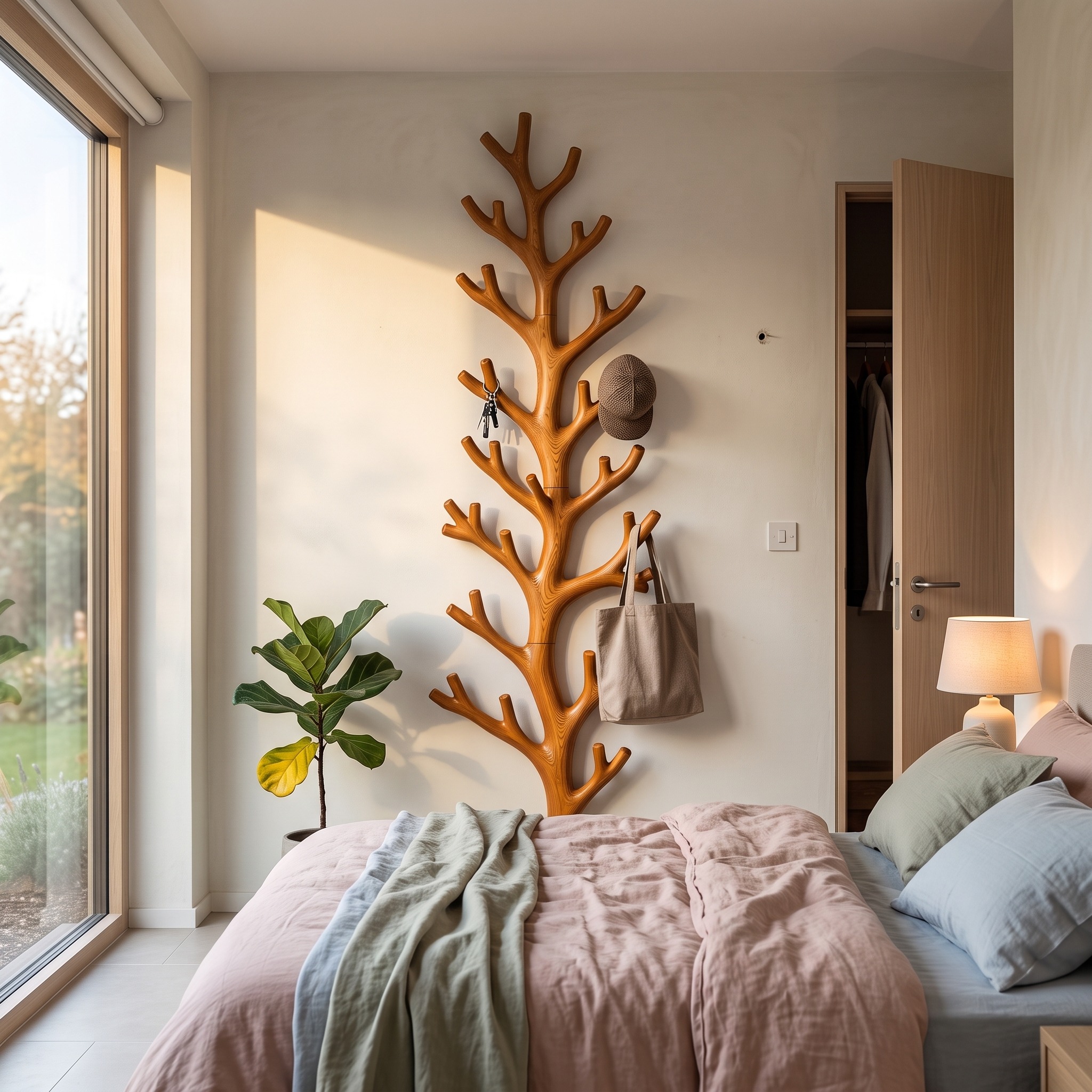Sculptural Tree Coat Rack Wall Mounted Design for Entryway Hallway