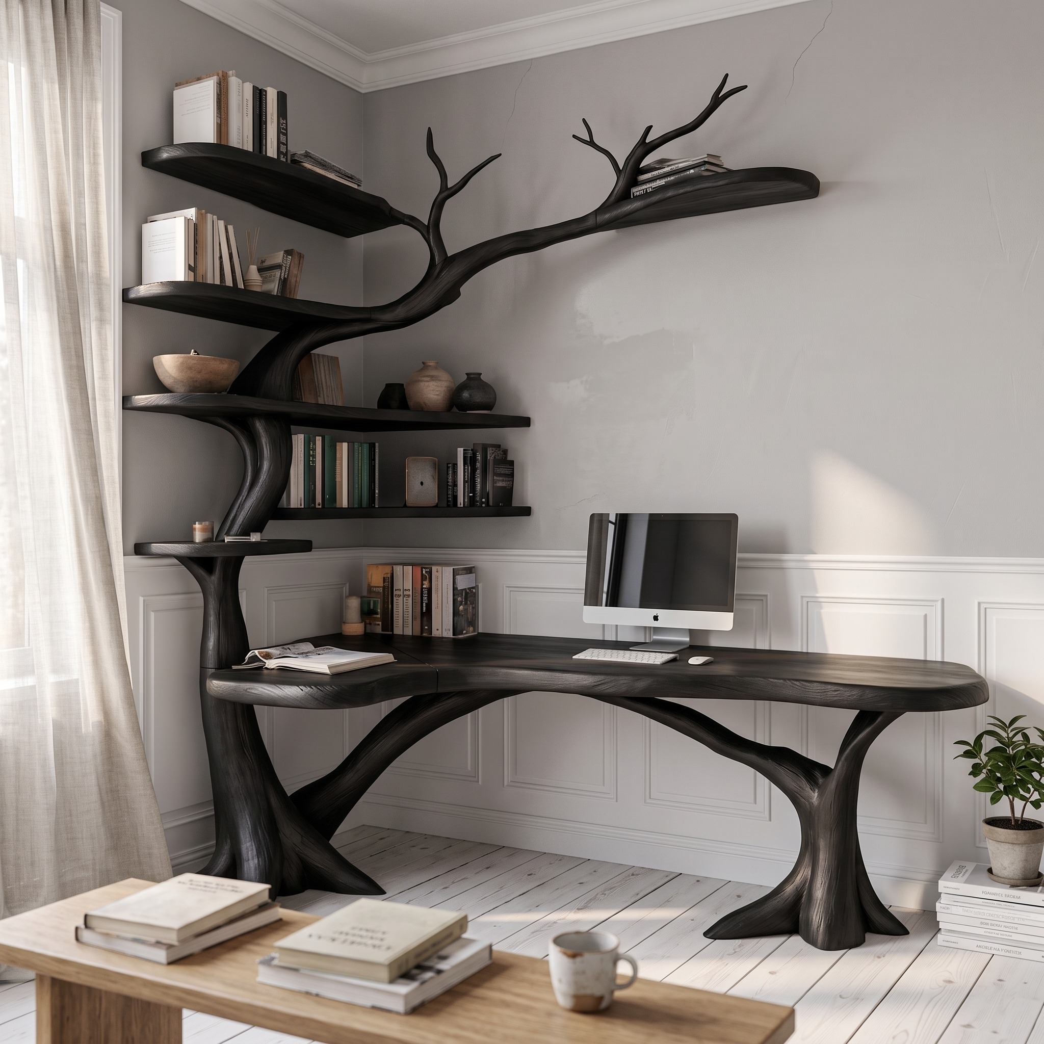 Sculptural Tree Desk with Handcrafted Solid Wood Design for Home Office