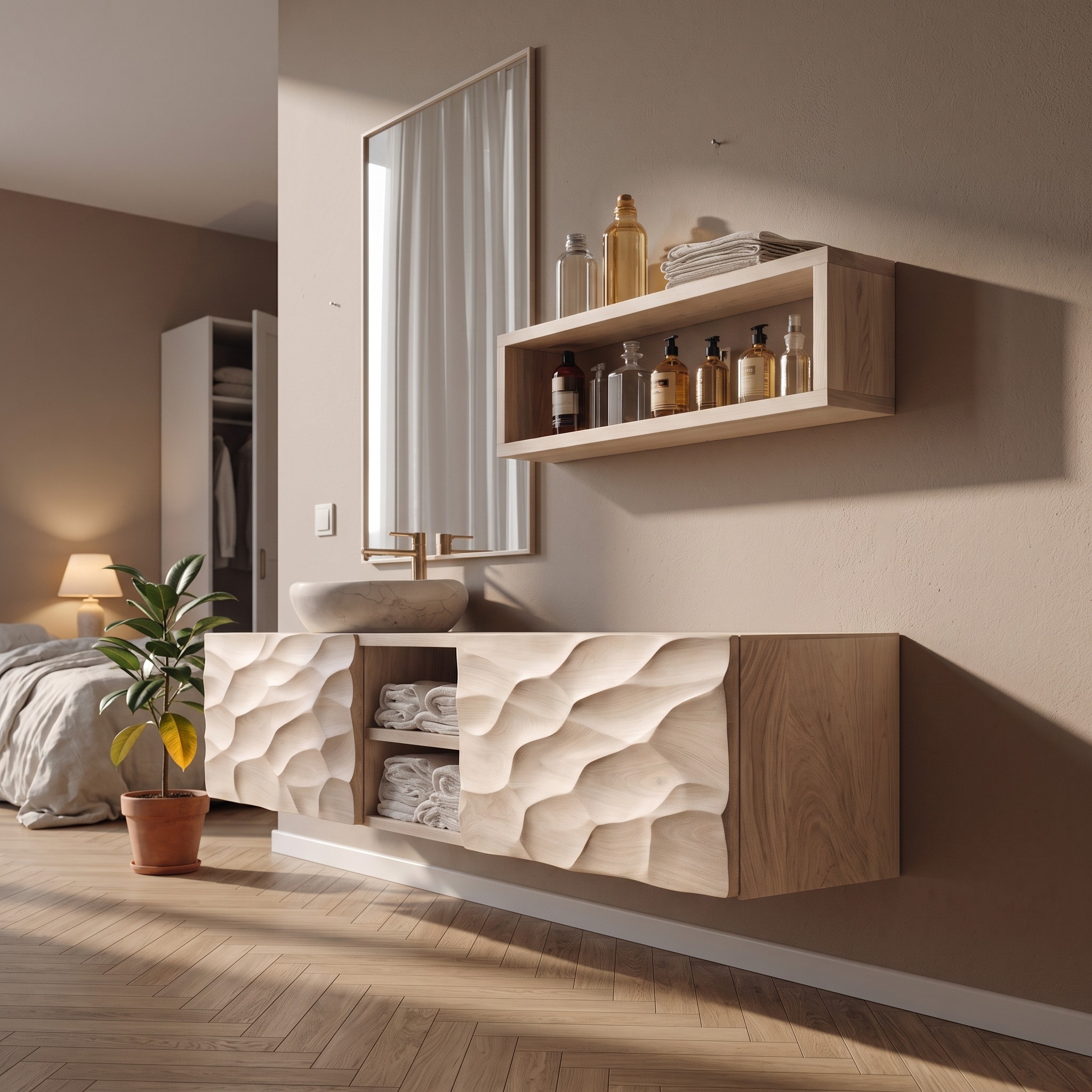 Sculptural Wall Mounted Bathroom Vanity for Bathroom Space