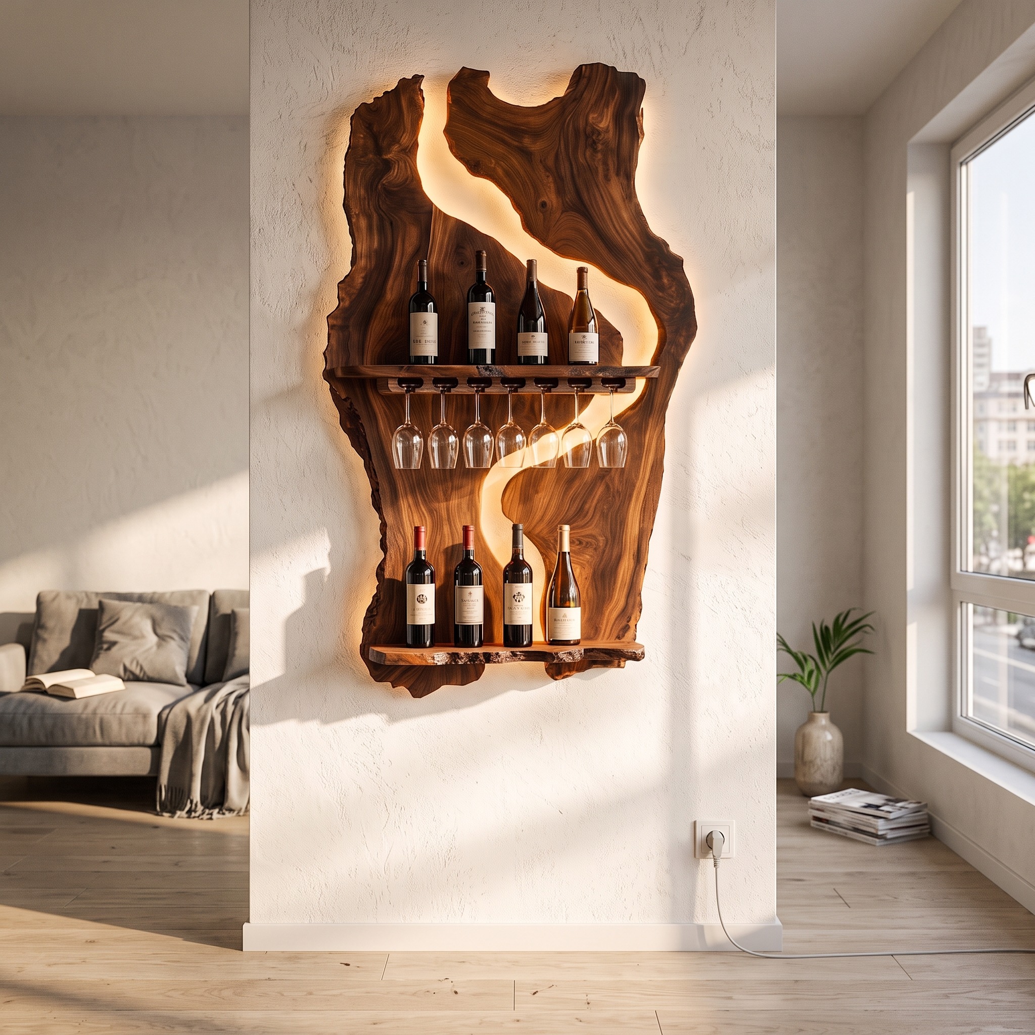 Sculptural Wall Mounted Wine Holder for Dining Room and Home Bar