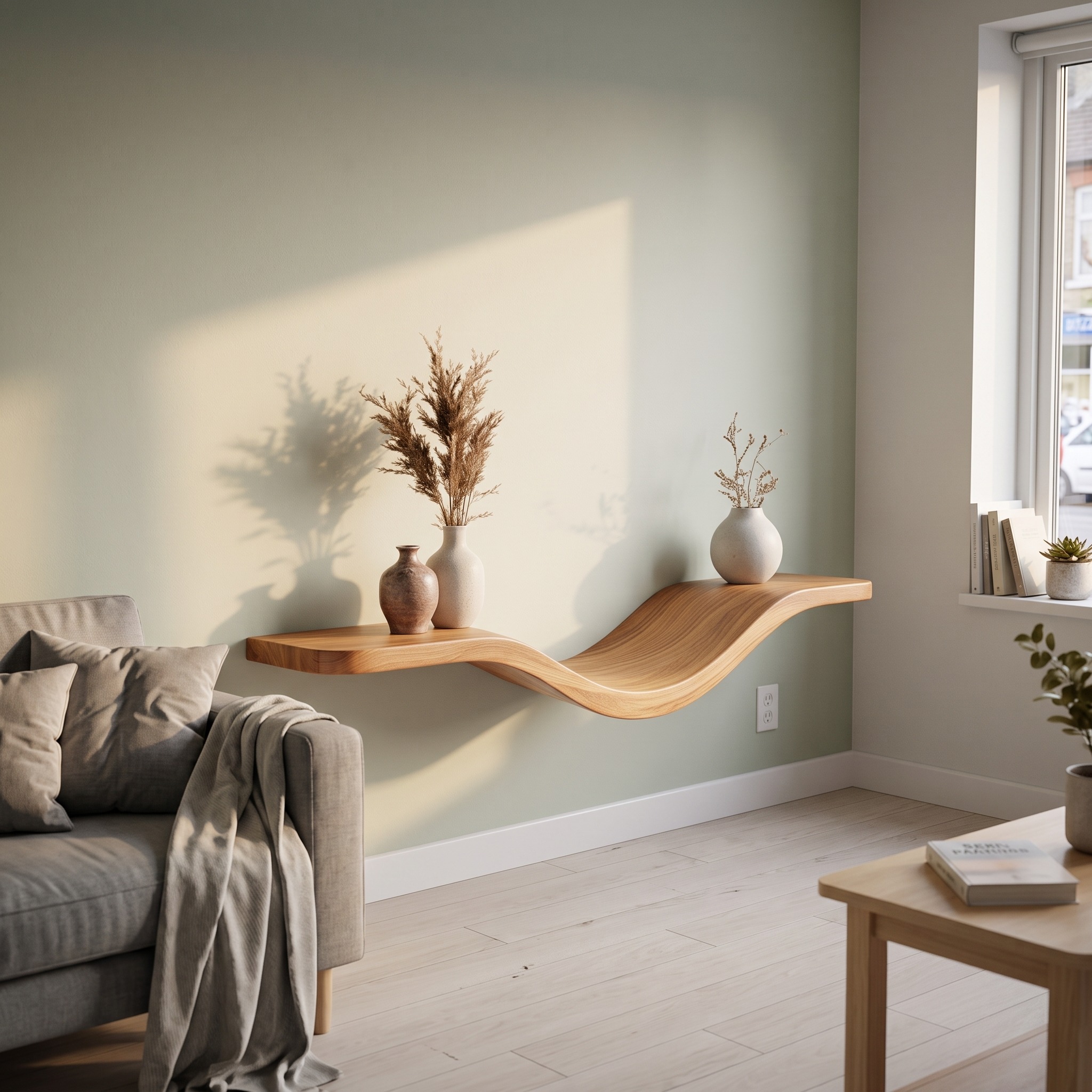 Sculptural Wavy Floating Shelf Wall Mounted Decor for Living Room