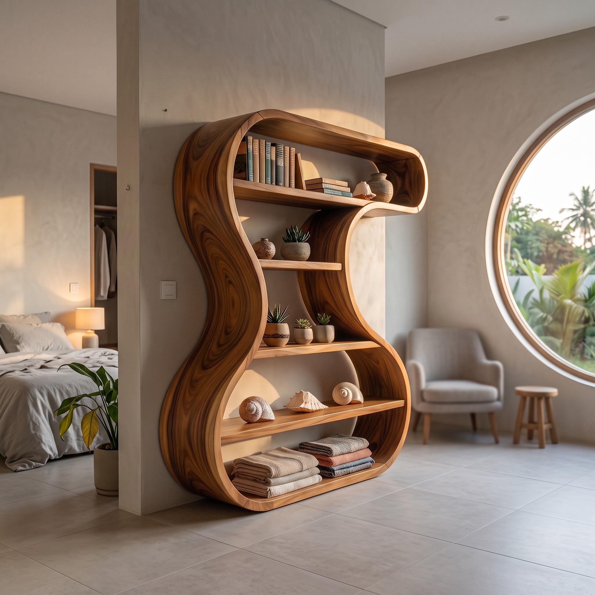 Sculptural Wooden Display Shelf for Modern Interiors