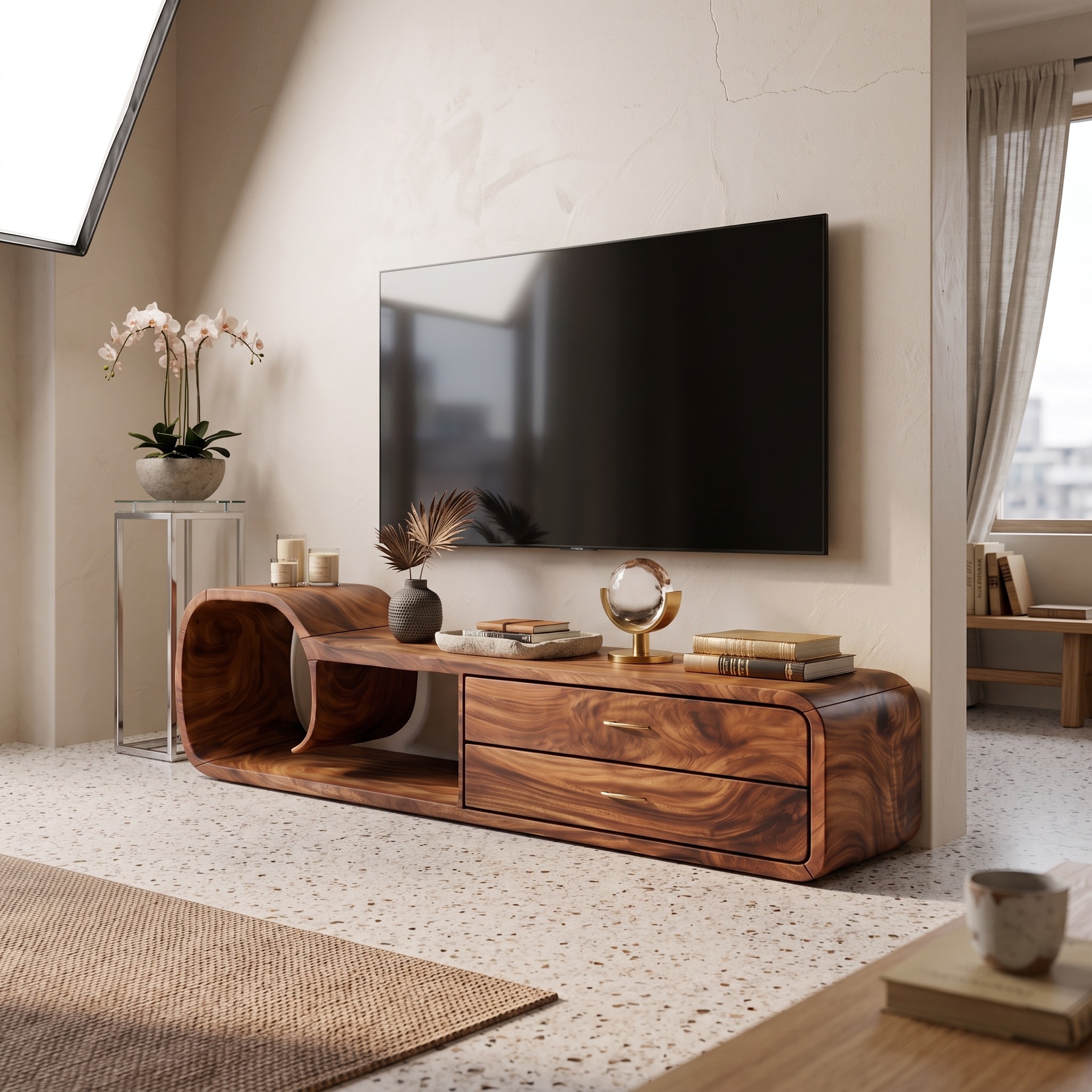 Sculptural Wooden TV Cabinet Organic Modern Design